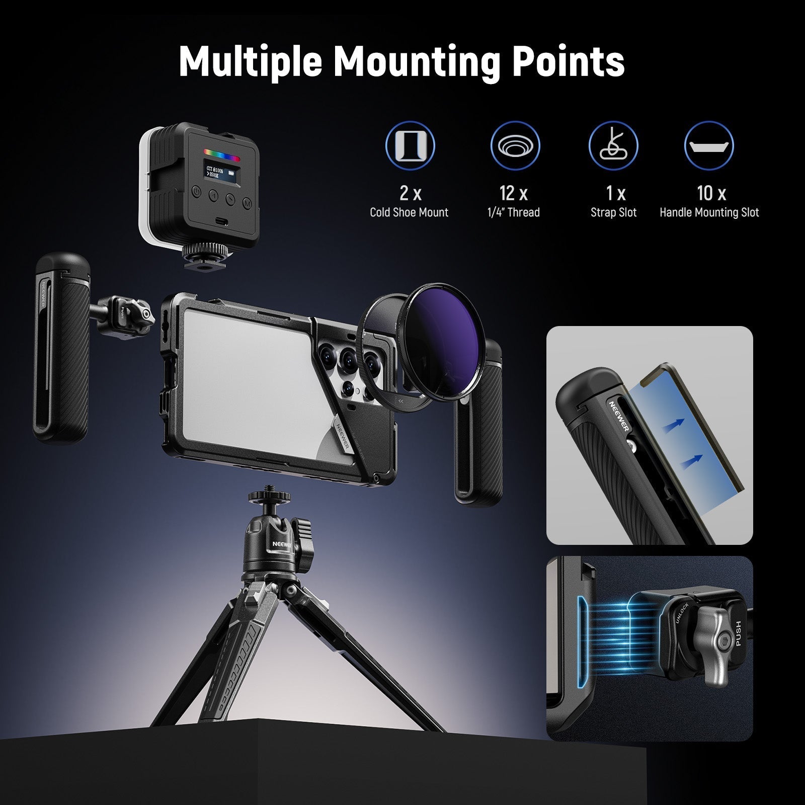 NEEWER PA082 Phone Cage For SAMSUNG S25 Ultra with 67mm Filter/17mm/T Mount Adapters
