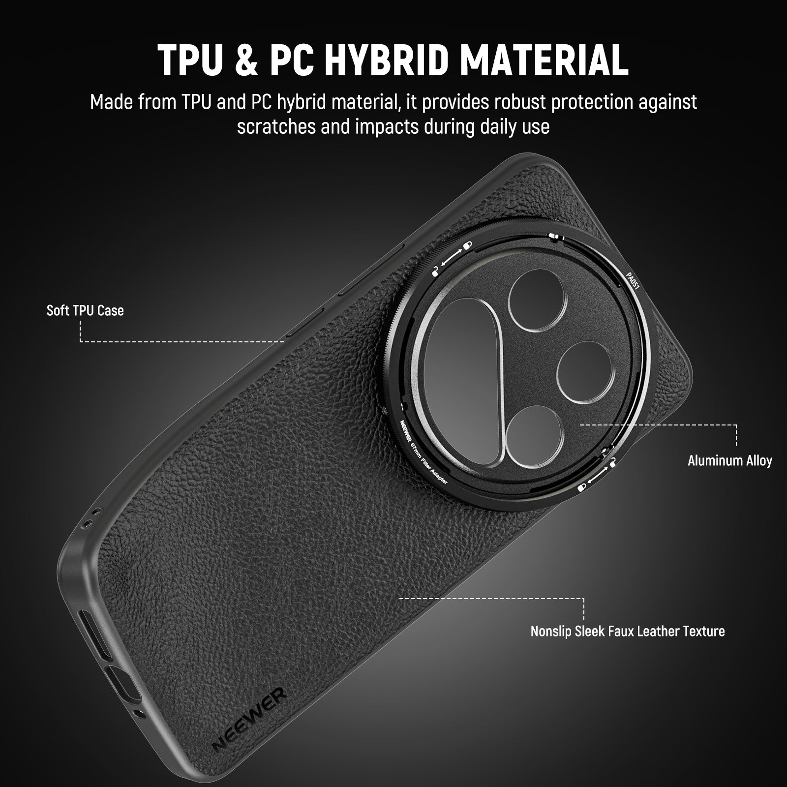 NEEWER PA051 Black Case for Xiaomi 14 Ultra with 17mm/67mm Adapters