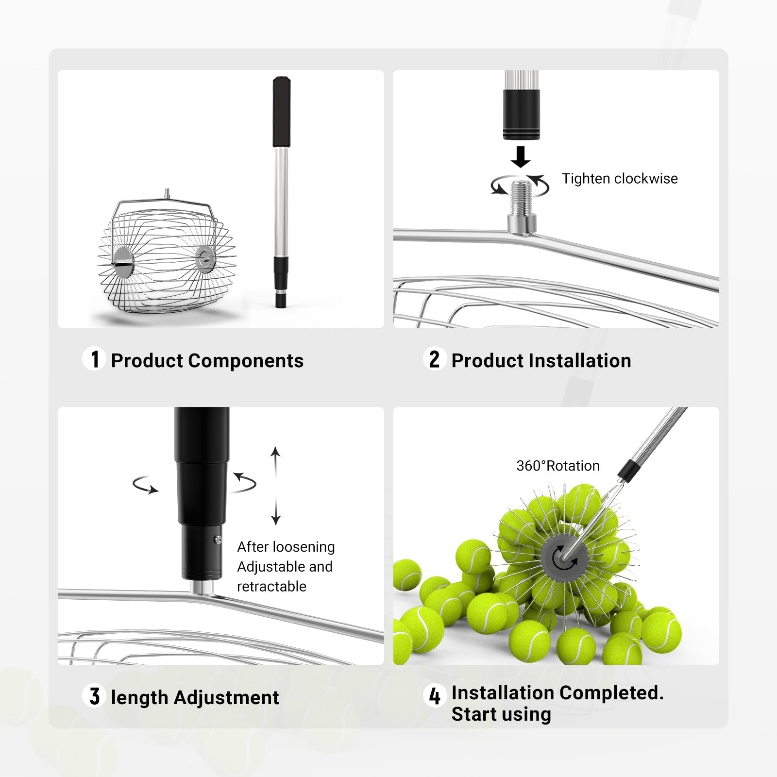 NEEWER BASICS TB05S Tennis Ball Pickleball Collector Roller