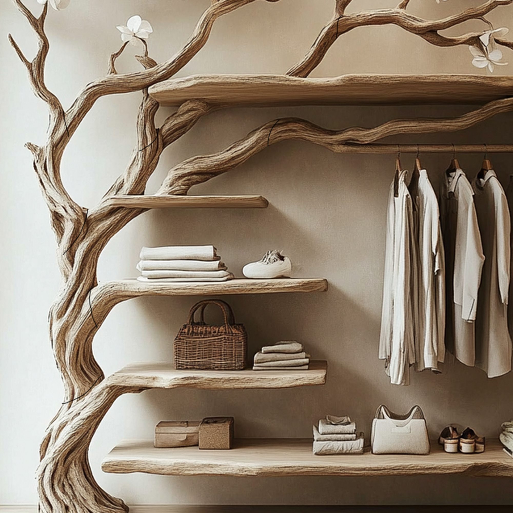 Rustic Tree Coat Rack Wall Mounted Handcrafted