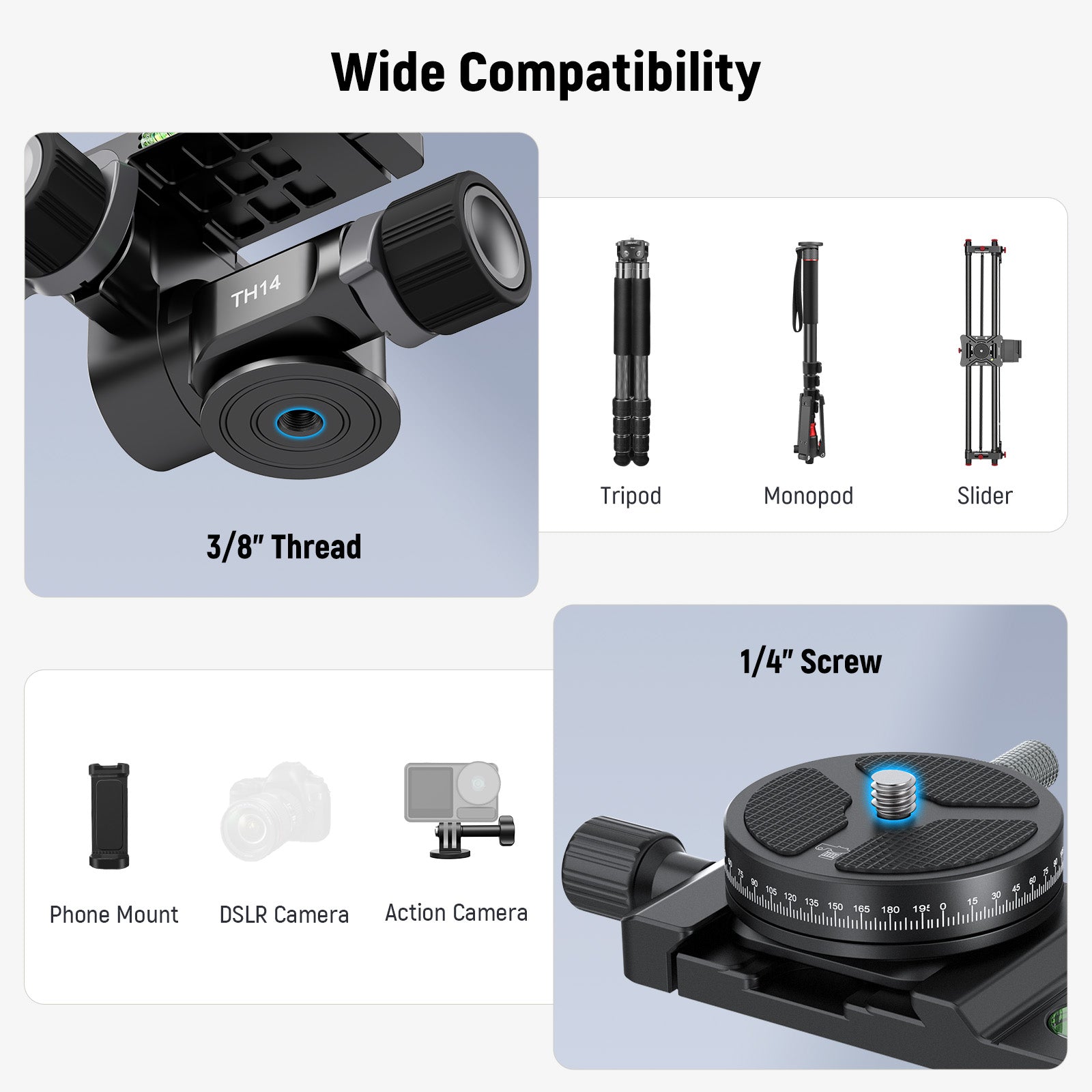 NEEWER TH14 2 Way Geared Tripod Head