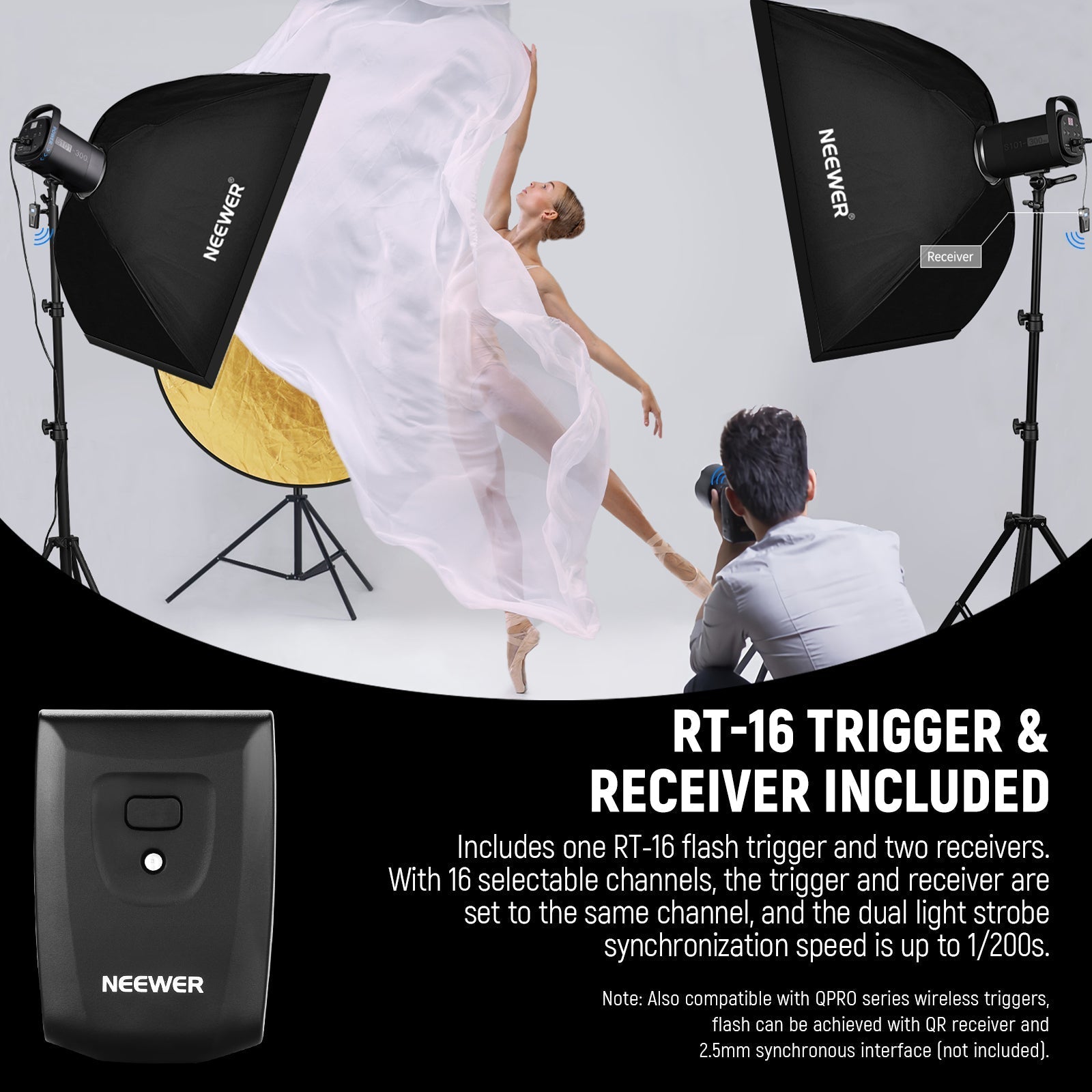 NEEWER 2 Pack S101-300W 300Ws Studio Monolight Flash Light Kit