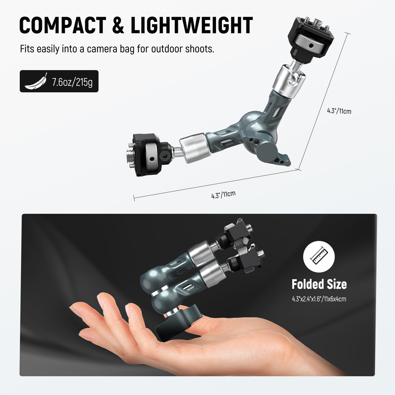 NEEWER UA082 7" Articulating Magic Arm with 1/4" 3/8" Anti Twist Screws
