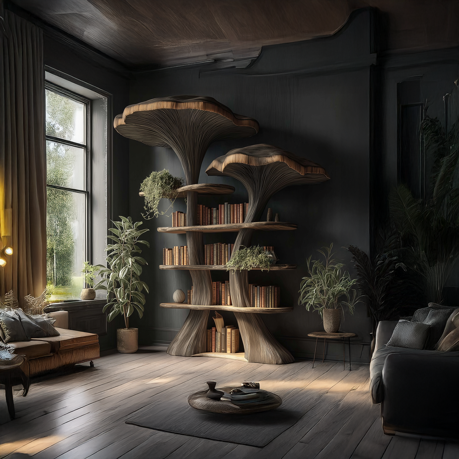 Mushroom Tree Bookshelf Wooden Nature Inspired Fantasy Gift