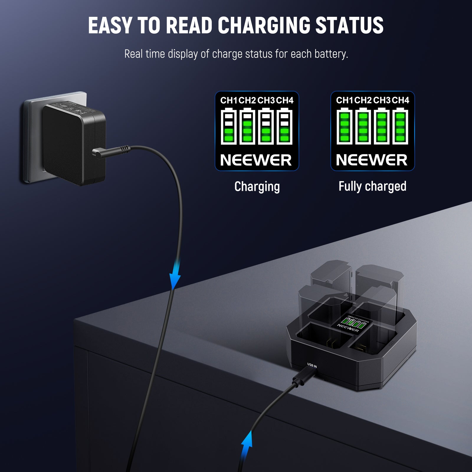 NEEWER NW-Z4 4 Channel NP-FZ100 Charger with 45W PD Fast Charger