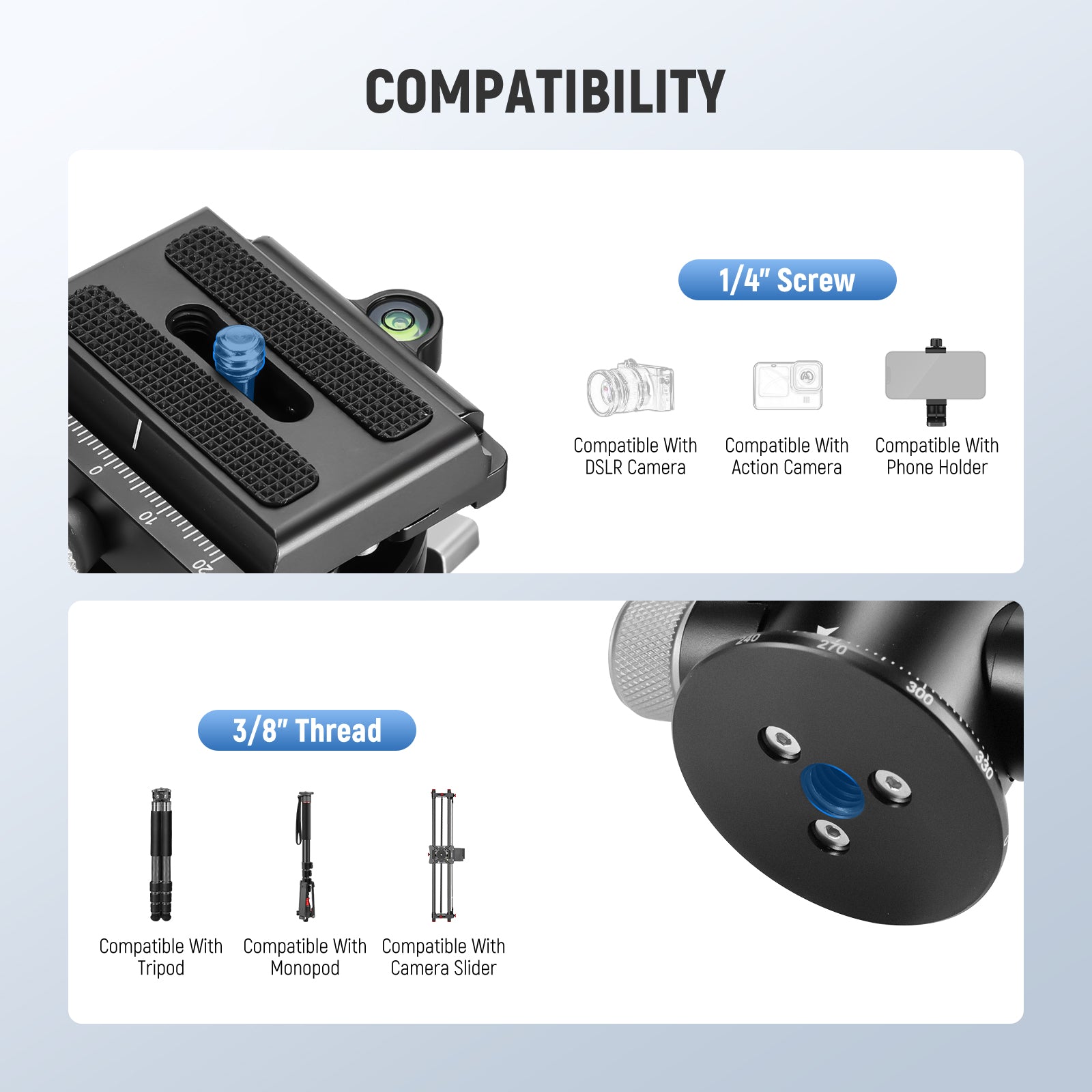NEEWER TH03 Video Camera Tripod Pan Tilt Head
