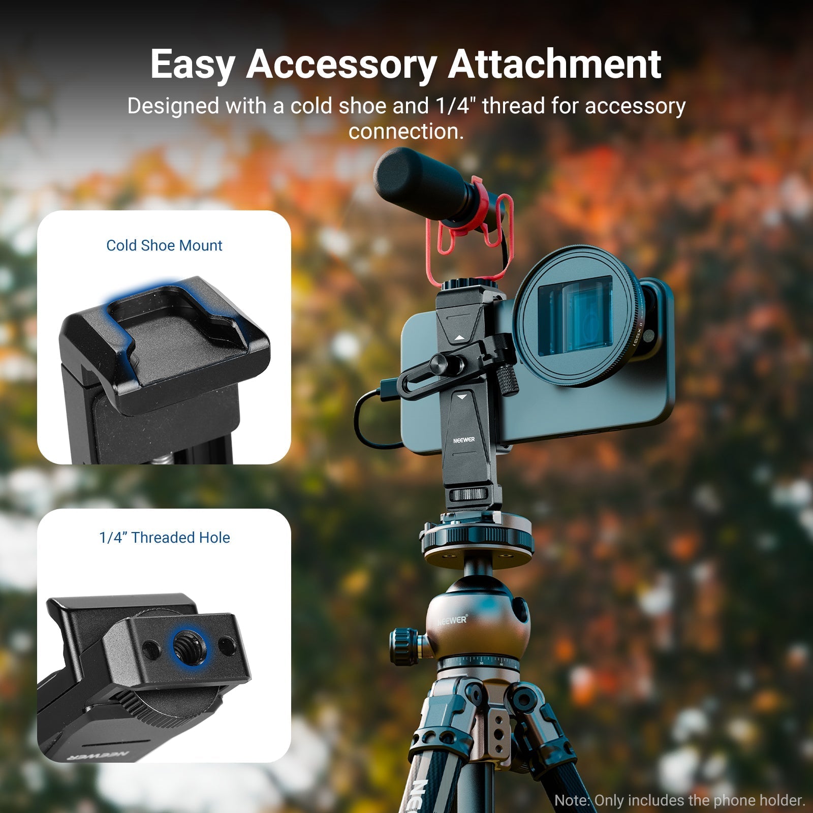 NEEWER PA047 PRO Universal Phone Holder with Lens Adapter & Filter Ring