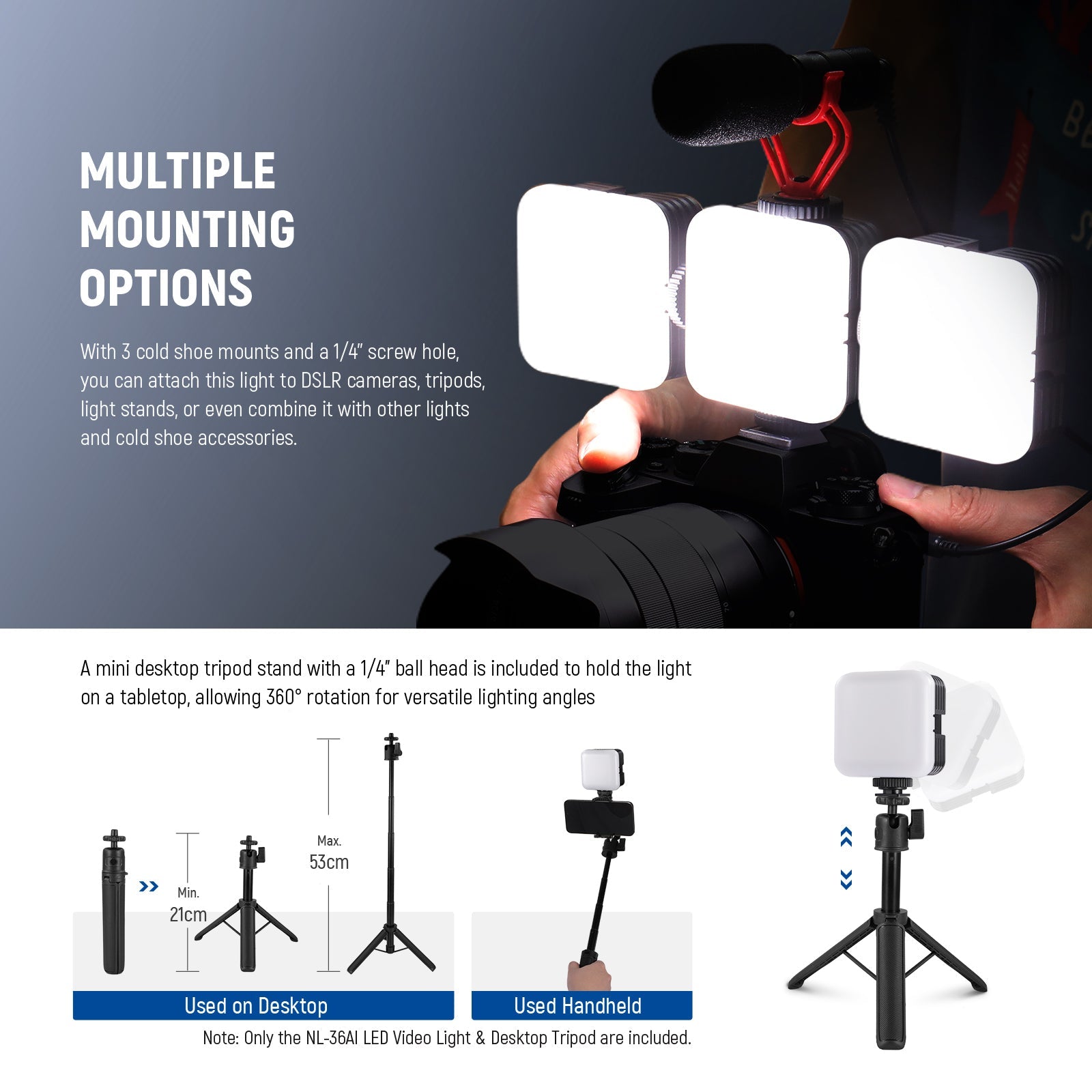 NEEWER NL-36AI LED Camera Video Light with Desk Tripod Stand