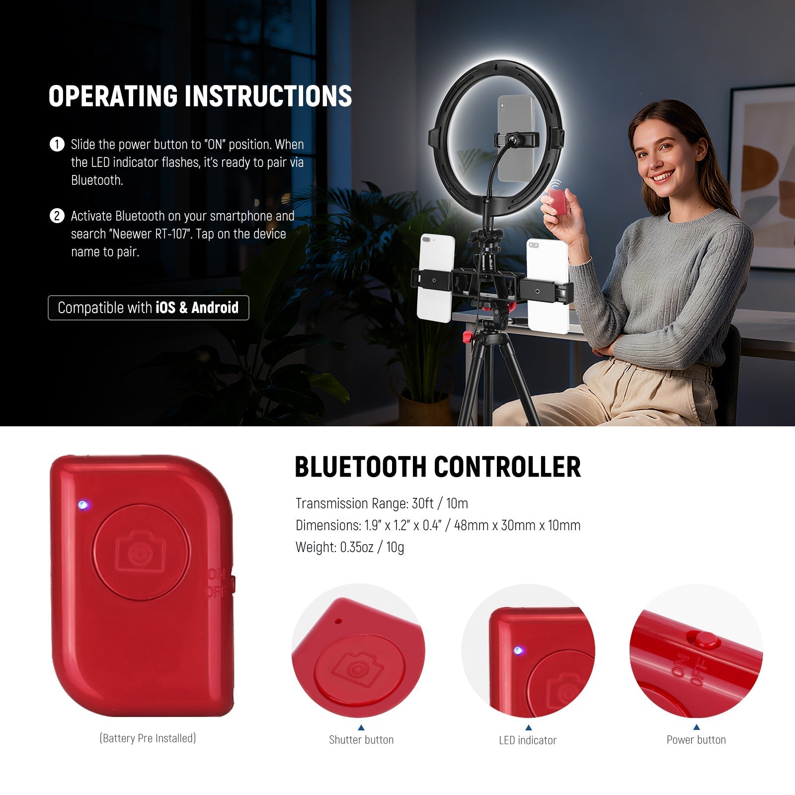 NEEWER BASICS R11 10" Selfie Ring Light