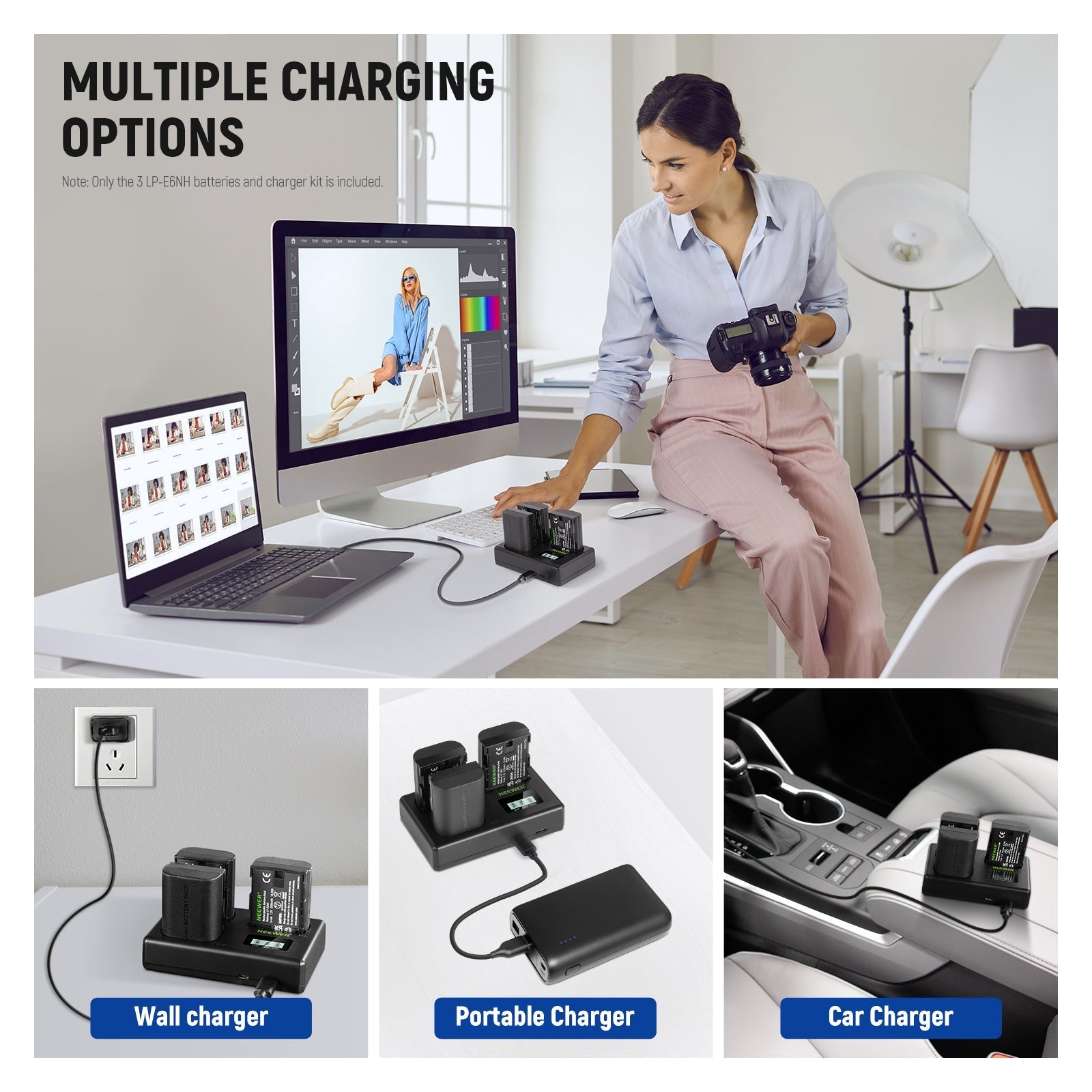 NEEWER Replacement Battery and Charger Set for Canon LP-E6NH