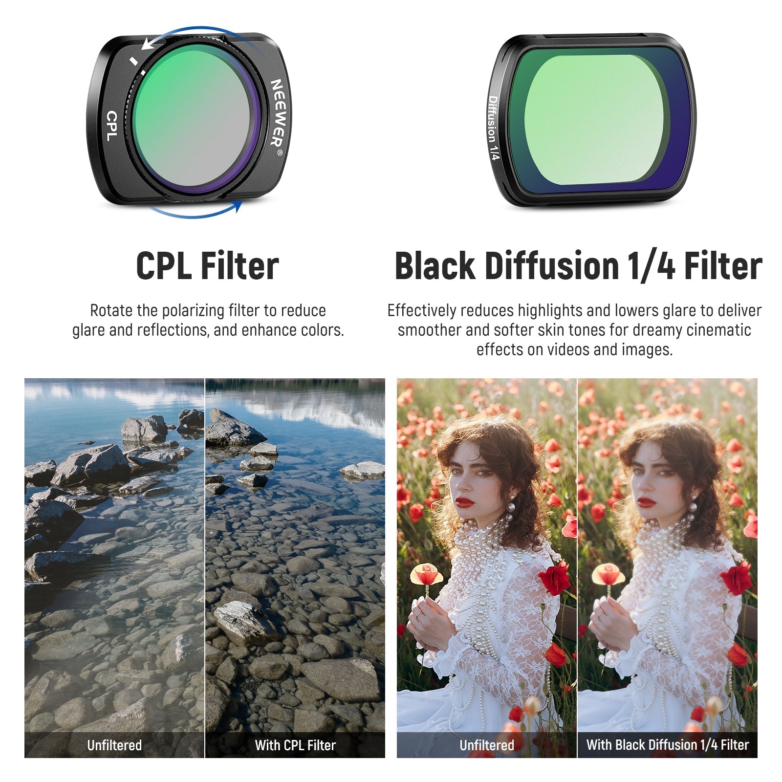 NEEWER FL-B17 Filter & Lens Set for DJI Osmo Pocket 3 / Pocket 4 & Xtra Muse