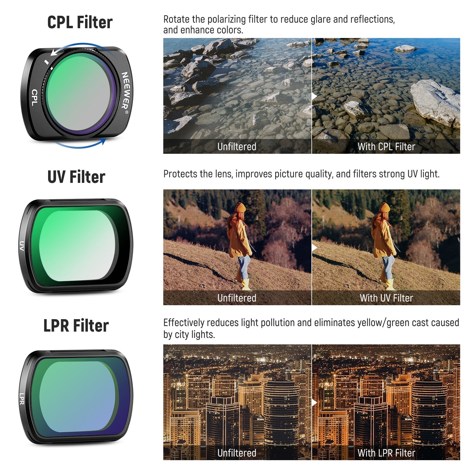 NEEWER FL-B06 16-Pack Filter Set for DJI Osmo Pocket 3 / Pocket 4 & Xtra Muse