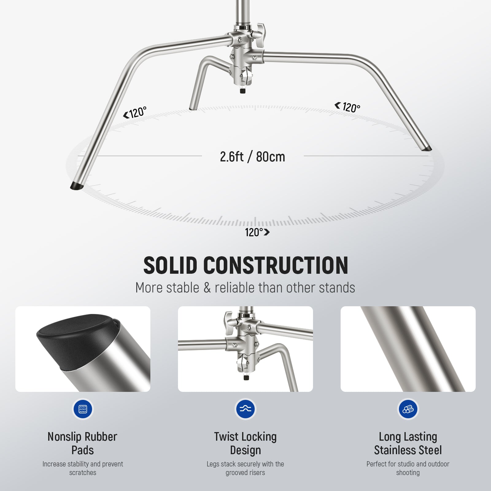 NEEWER SC186W 186cm Stainless Steel Heavy Duty C Stand