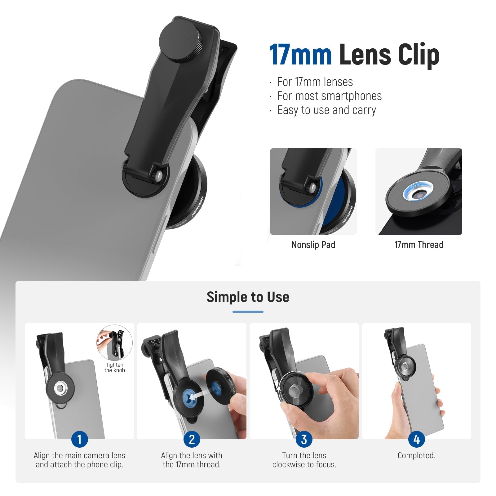 NEEWER FL-100 37mm Spiral Halo Prism Filter with Phone Clip