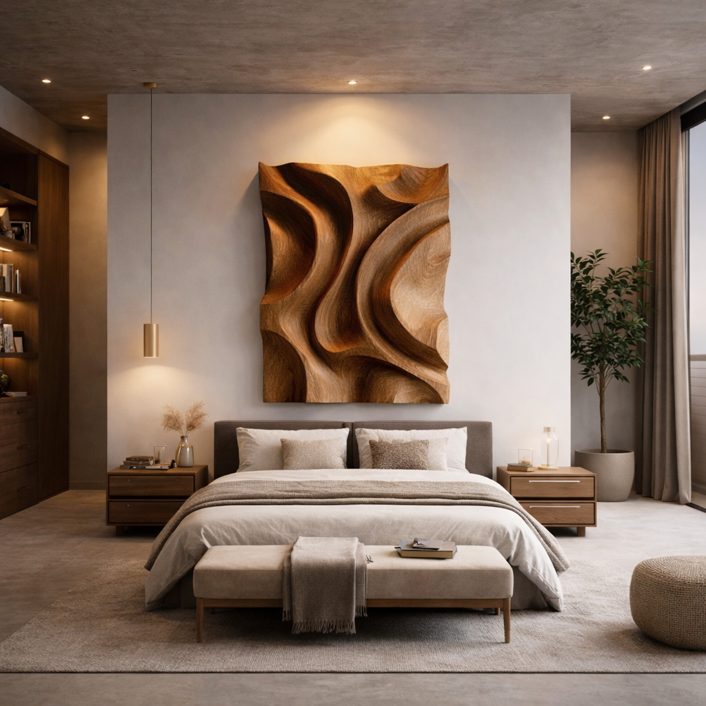 Organic Flow Carved Wood Wall Art Modern Sculptural Decor