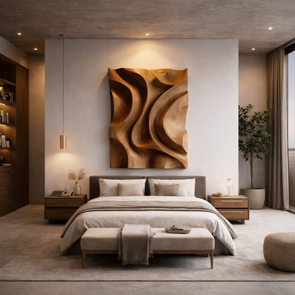 Organic Flow Carved Wood Wall Art Modern Sculptural Decor