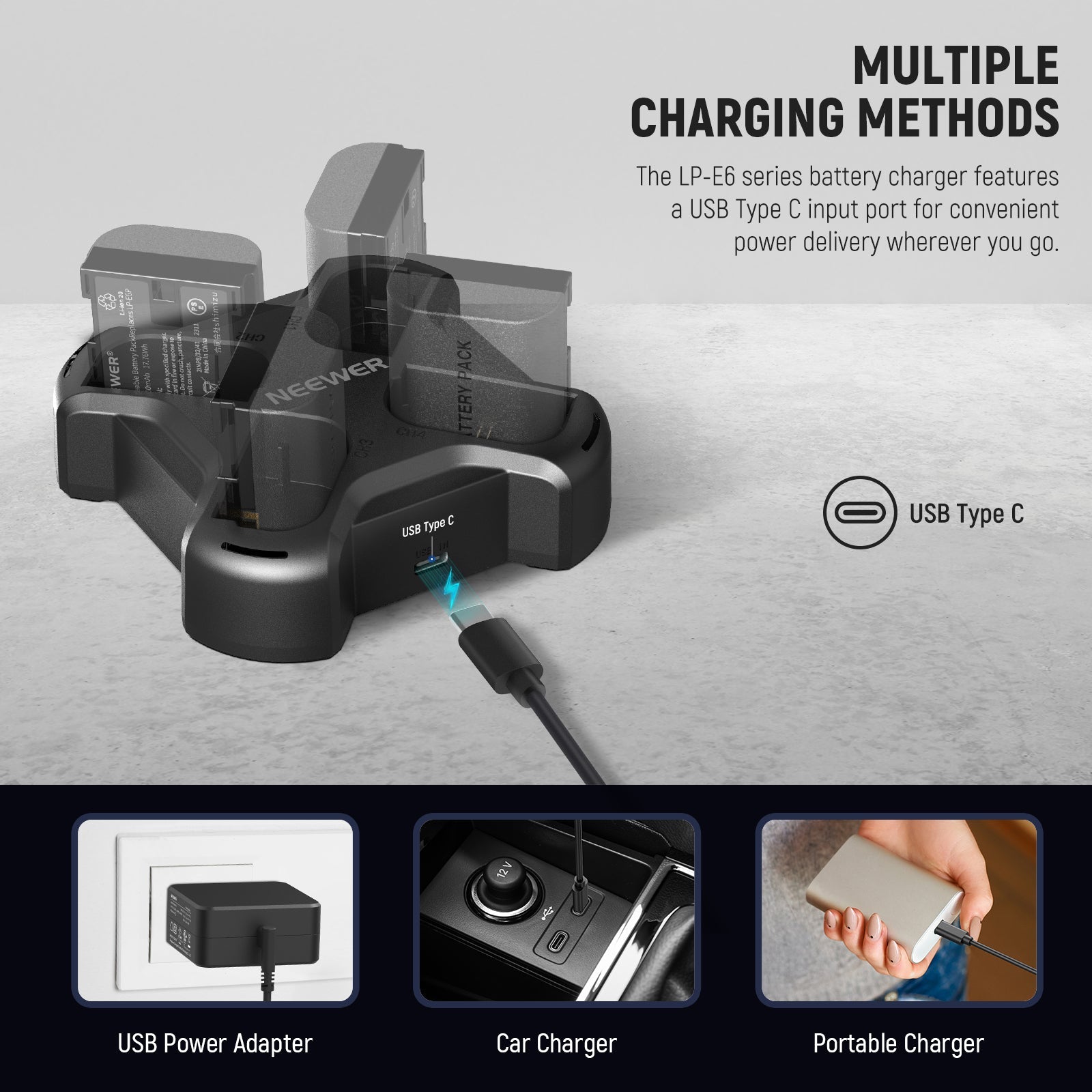 NEEWER NW-P4 45W PD 4 Channel USB Camera Battery Charger