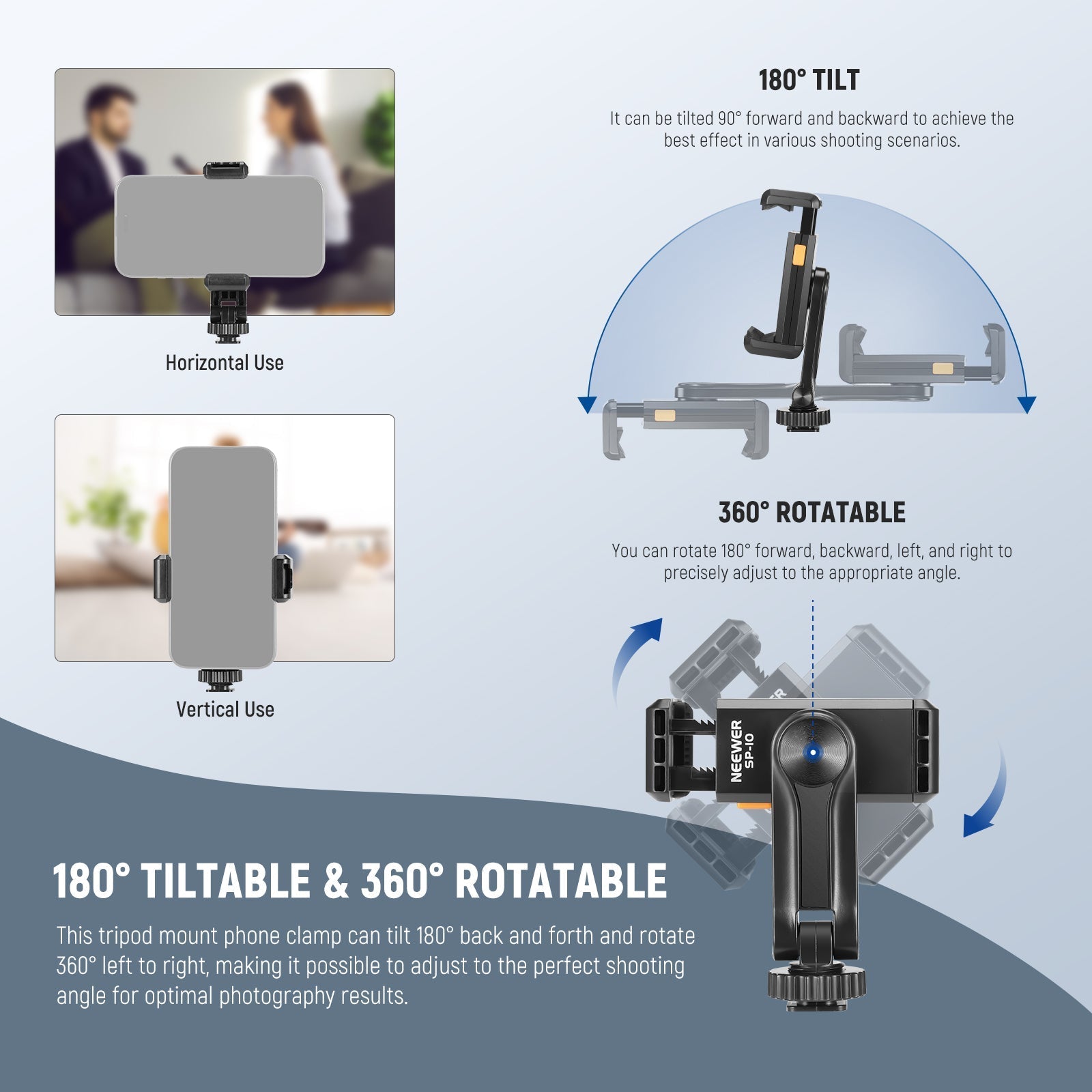 NEEWER BASICS SP-10 Phone Tripod Mount Holder with 1/4" Thread & Cold Shoe