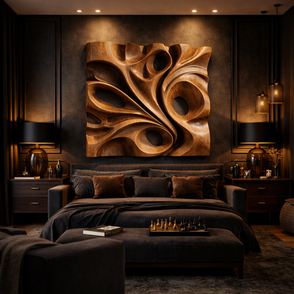 Organic Void Carved Solid Wood Wall Art Sculptural Interior Decor