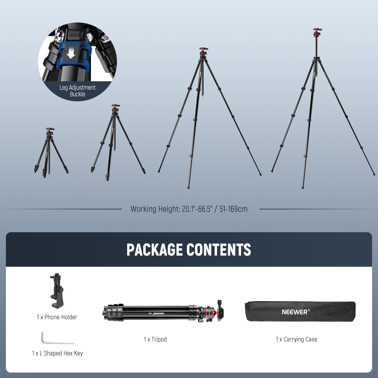 NEEWER BASICS TP12 66.5" Aluminum Alloy Travel Tripod