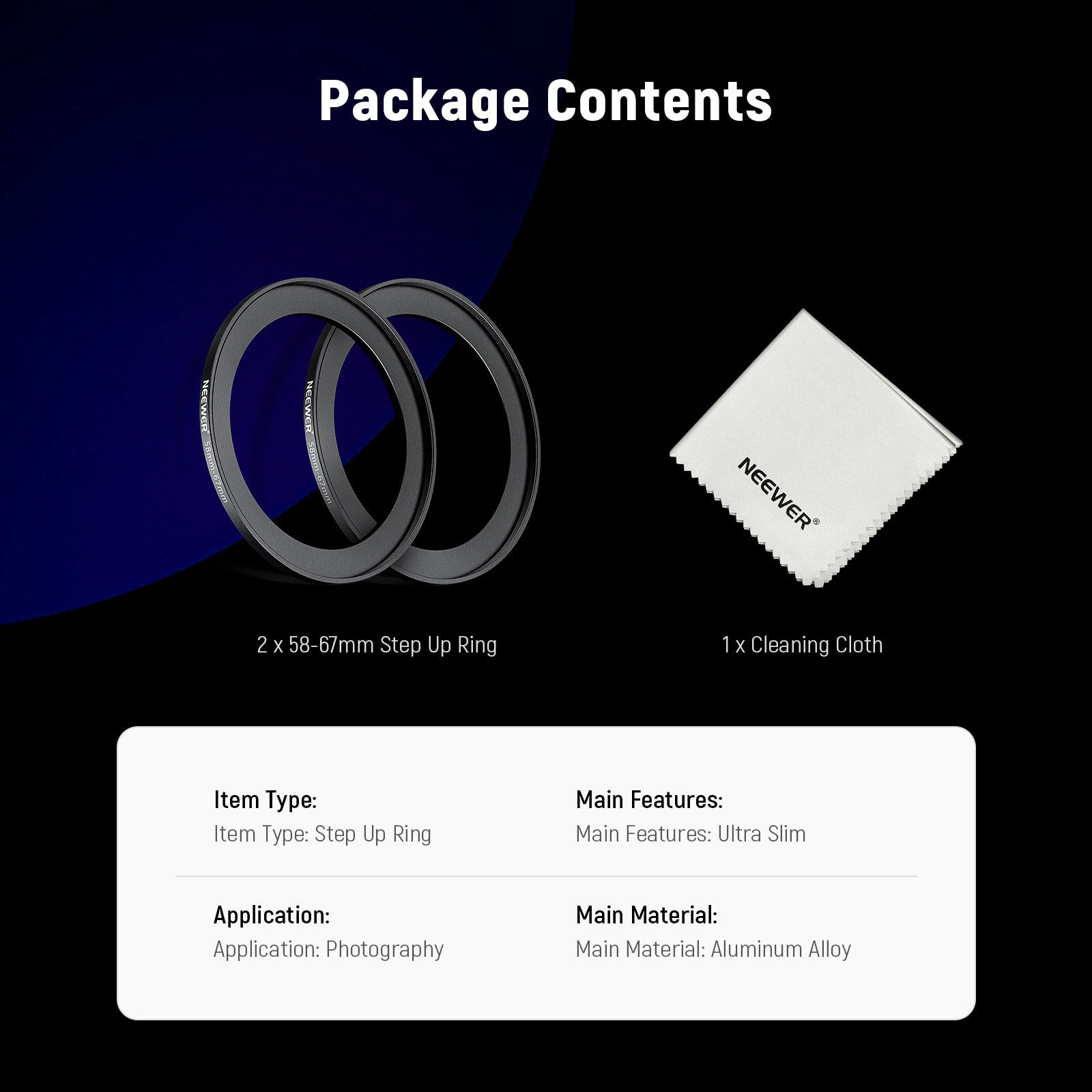 NEEWER 2 Pack Ultra Slim Aluminum Alloy Step Up Ring Adapter