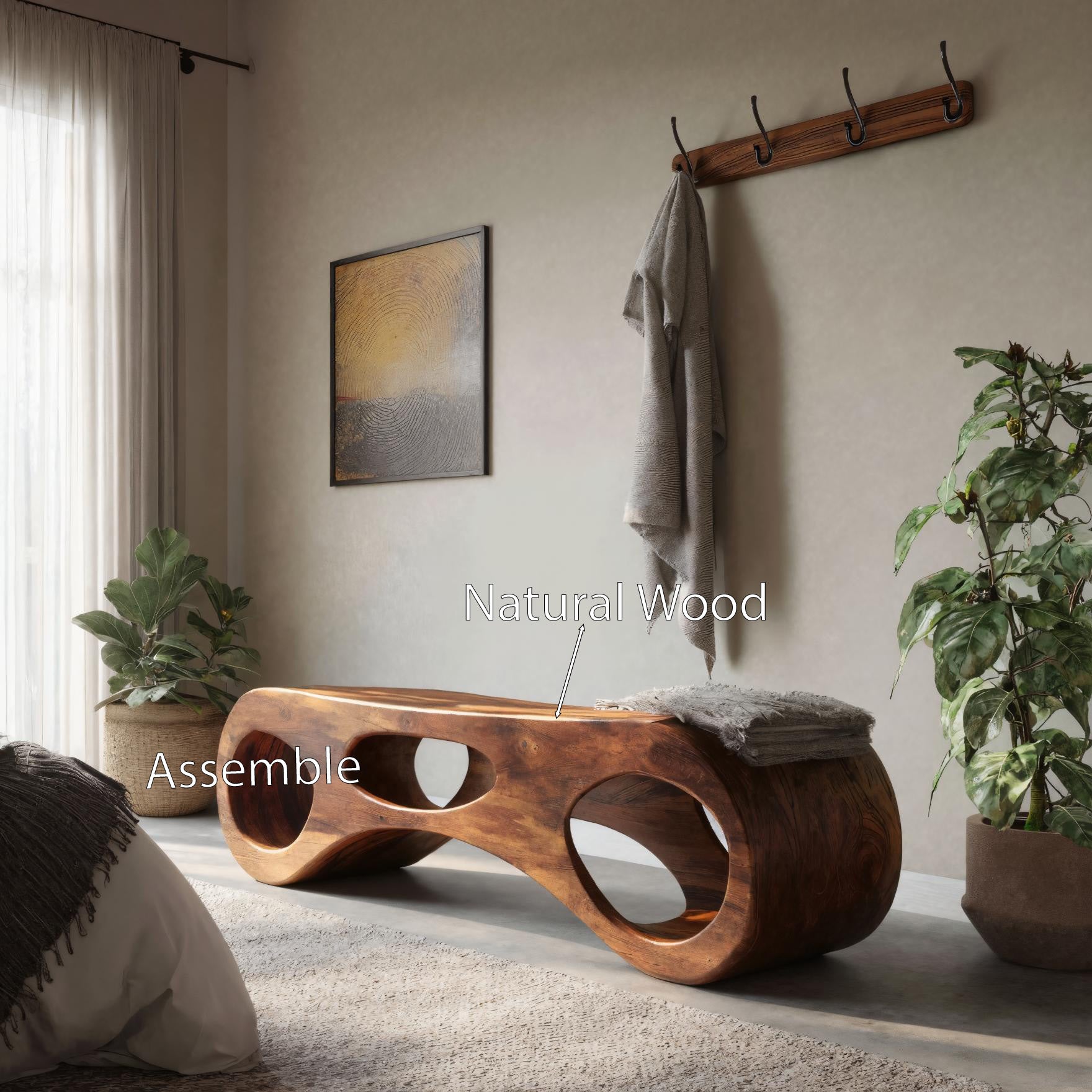 Handcrafted Sculptural Bench For Bedroom Or Entryway
