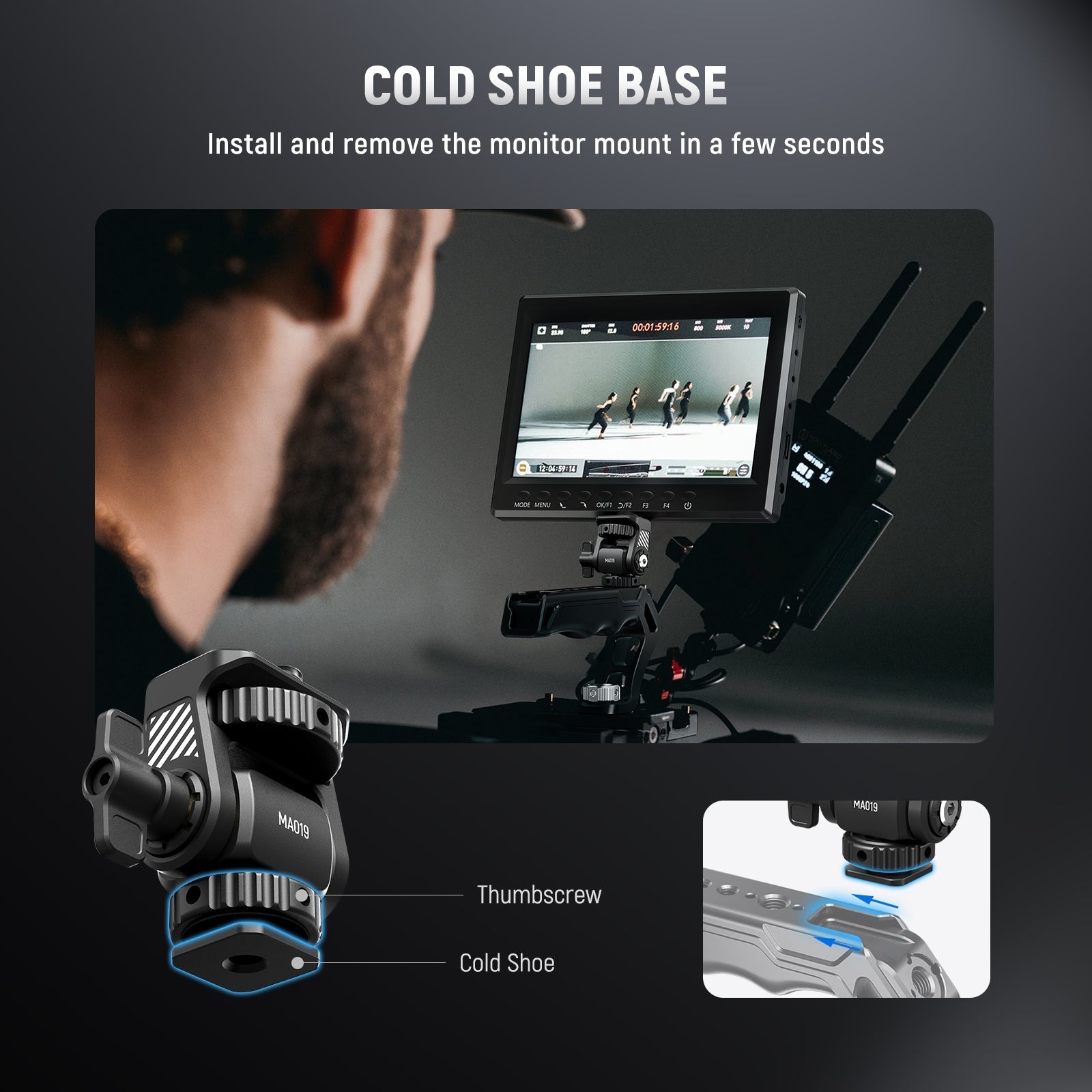 NEEWER MA019 Camera Monitor Mount with Cold Shoe 360° Swivel 180° Tilt
