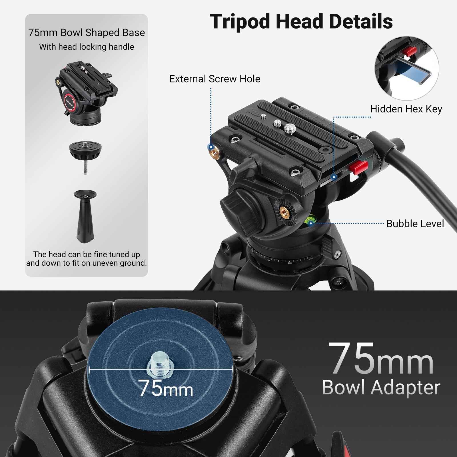 NEEWER TP74 74" Pro Video Tripod with Fluid Head