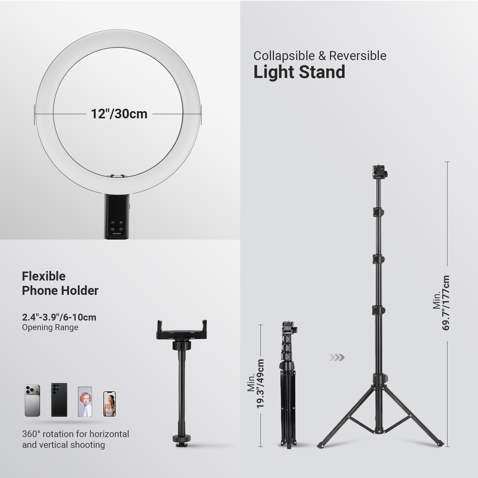 NEEWER RB12B 12" Cordless Bi-Color Ring Light