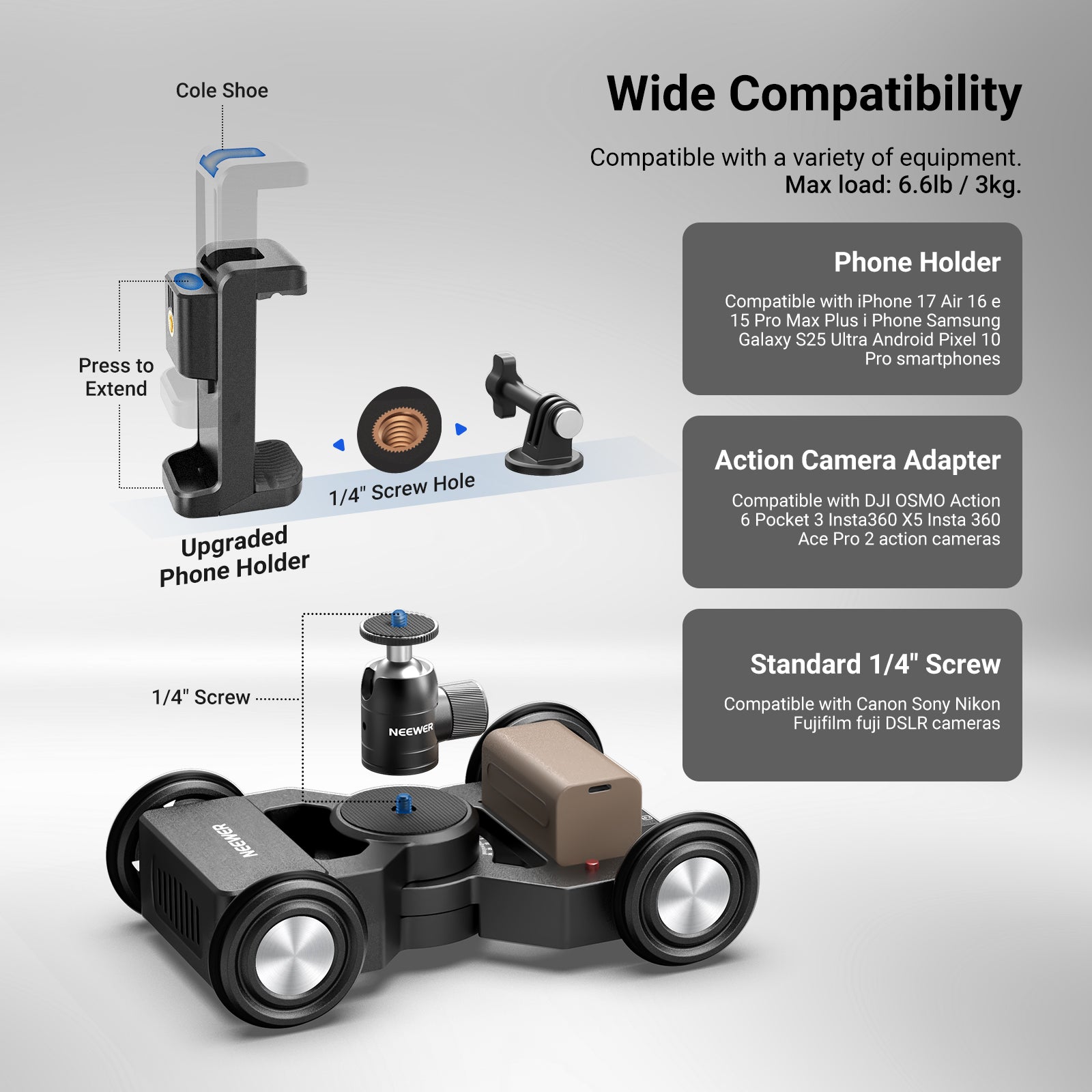 NEEWER DL400 Upgraded Motorized Camera Slider Dolly with App Control