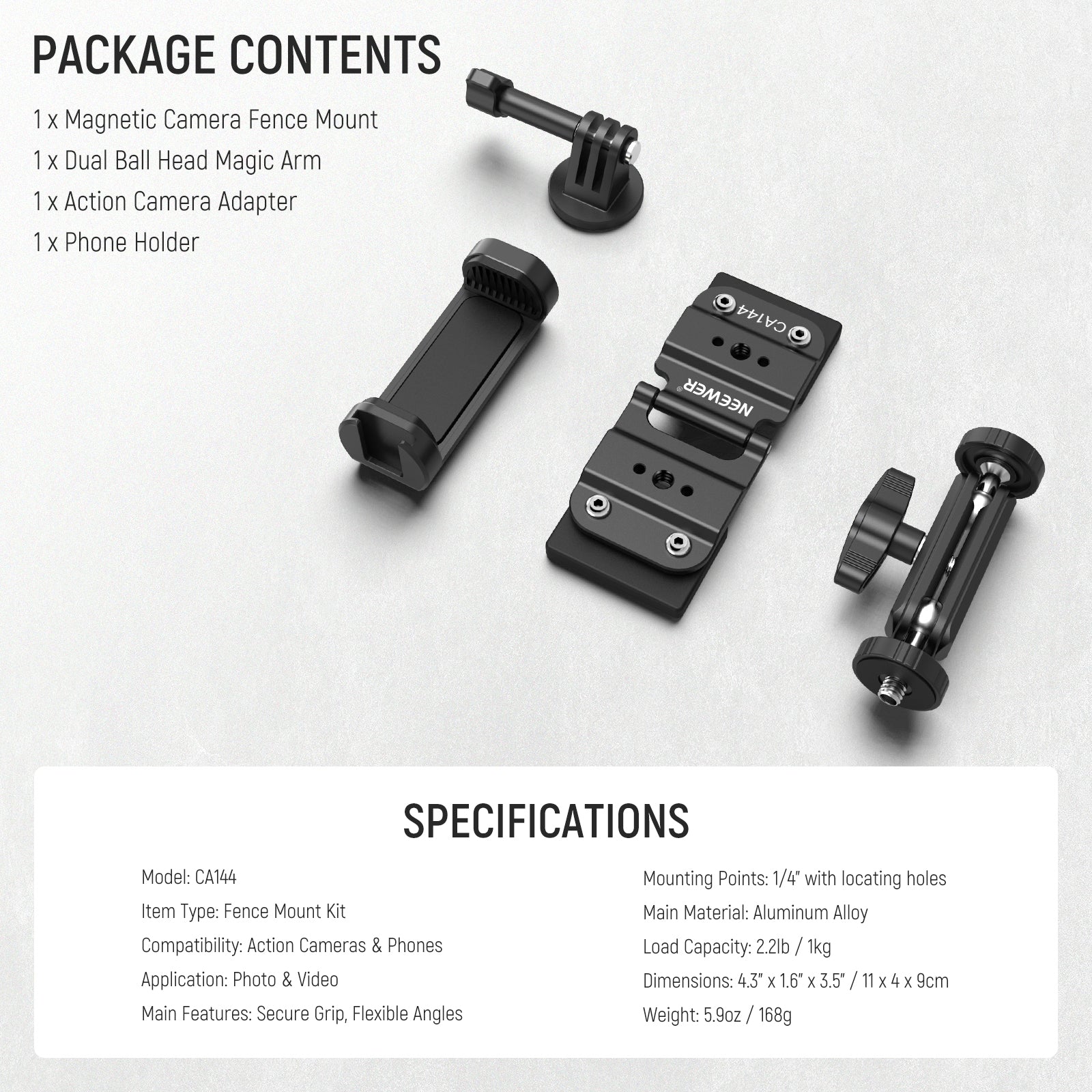 NEEWER CA144 Magnetic Fence Mount for Action Camera
