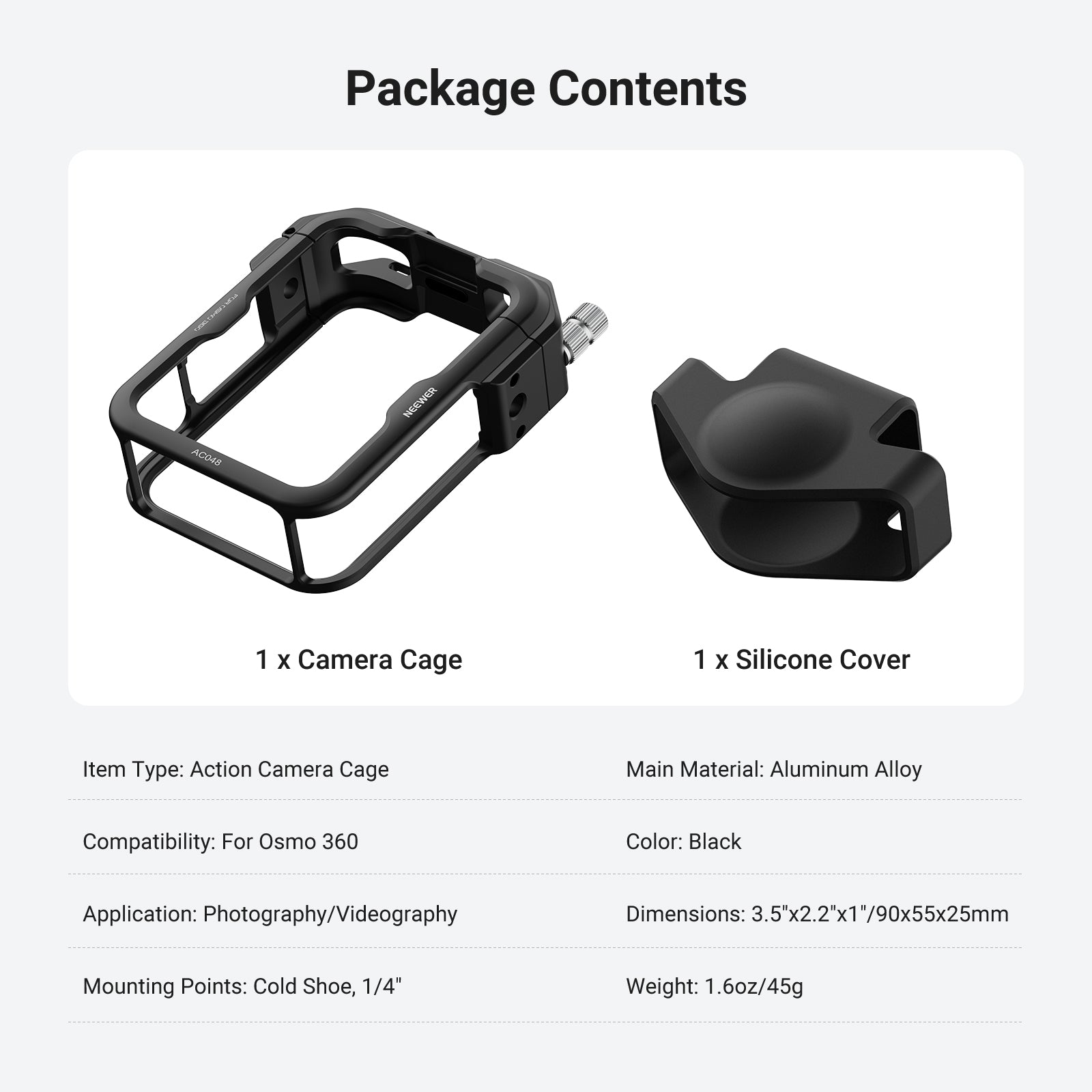 NEEWER AC048 Action Camera Cage Compatible with DJI Osmo 360