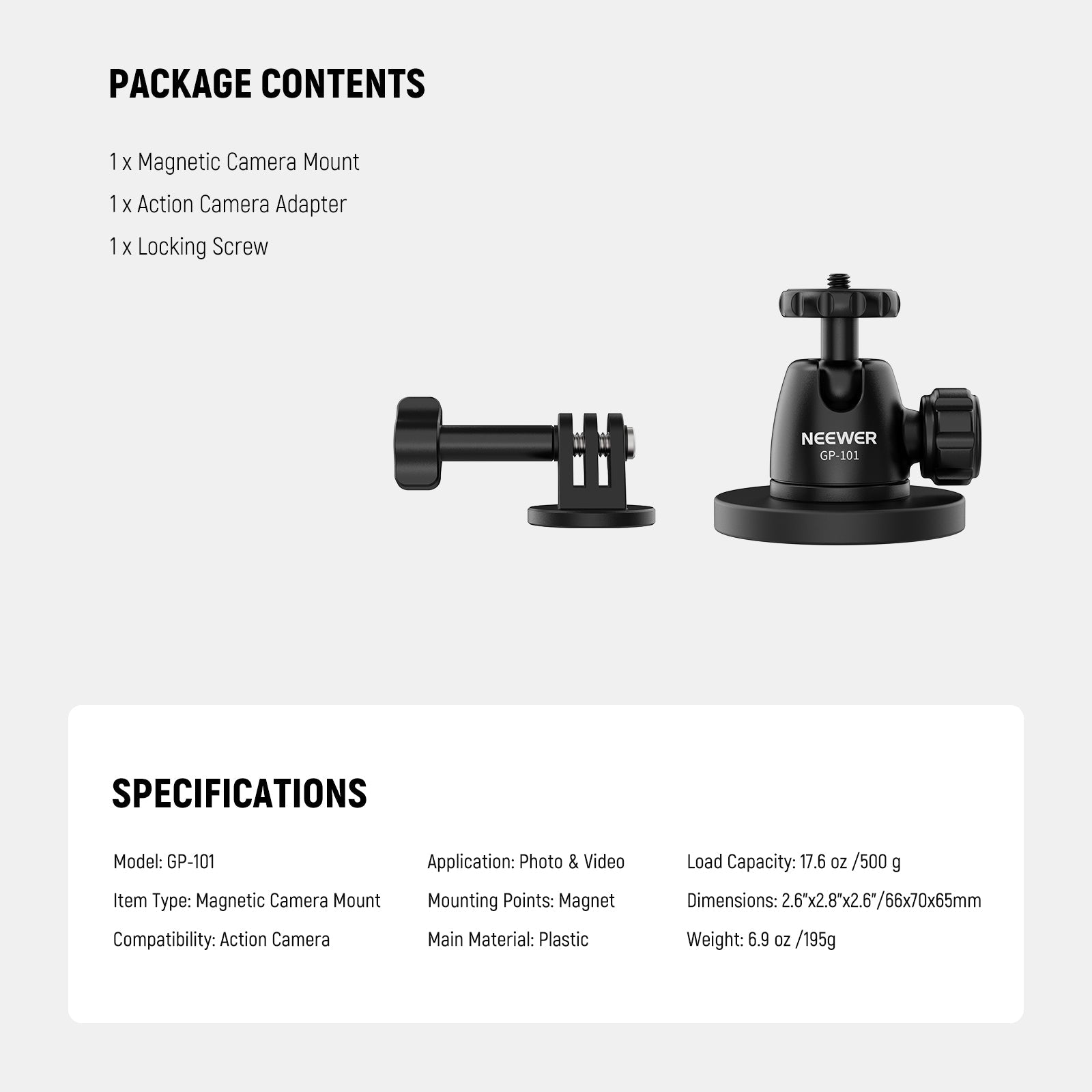 NEEWER BASICS GP-101 Magnetic Camera Mount for Action Camera