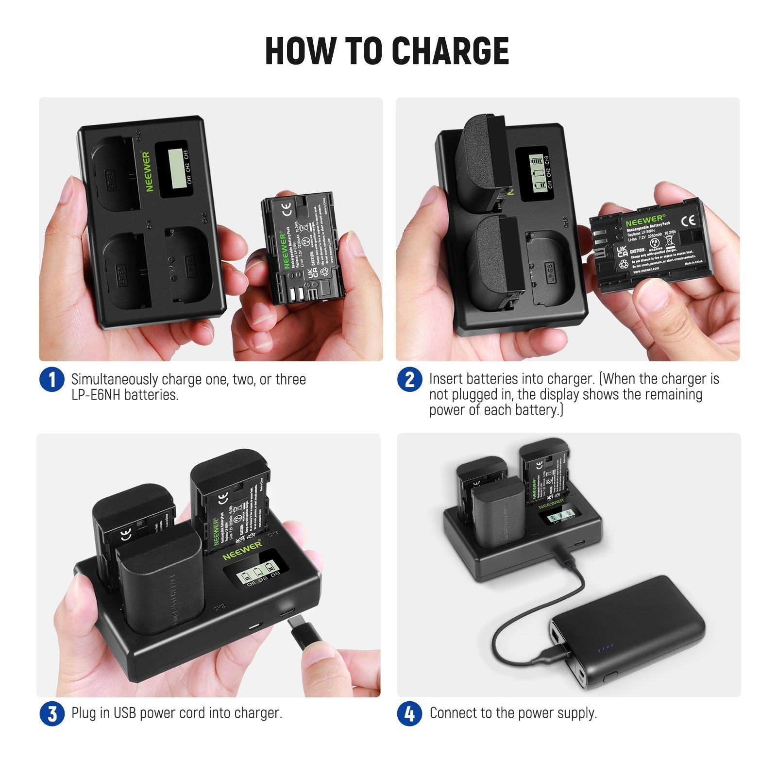 NEEWER Replacement Battery and Charger Set for Canon LP-E6NH