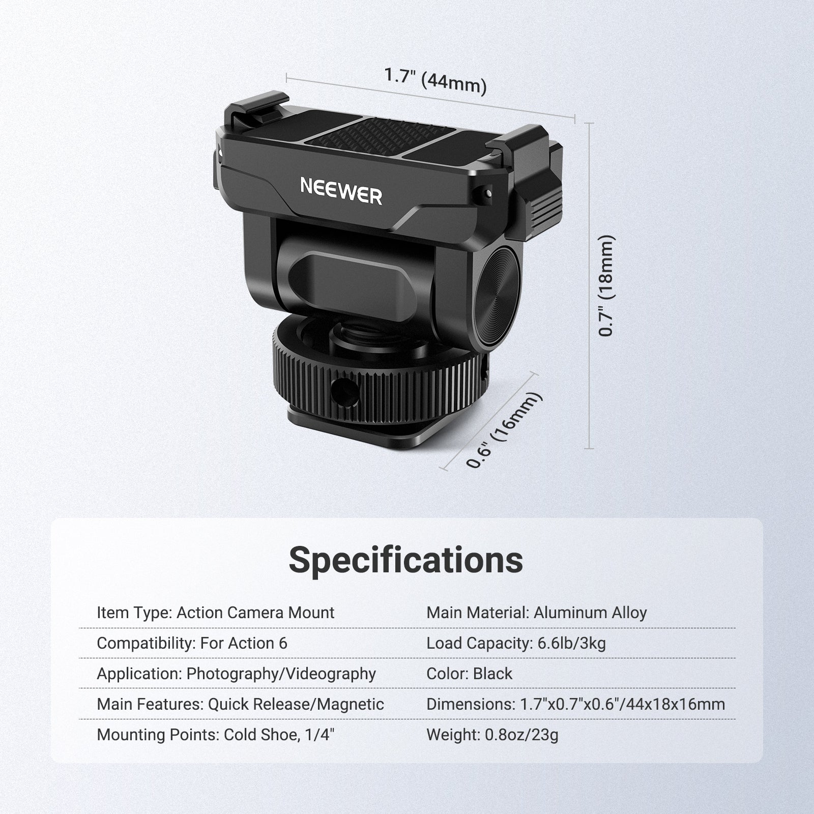 NEEWER AC072 Magnetic Quick Release Mount For DJI Osmo Action 6
