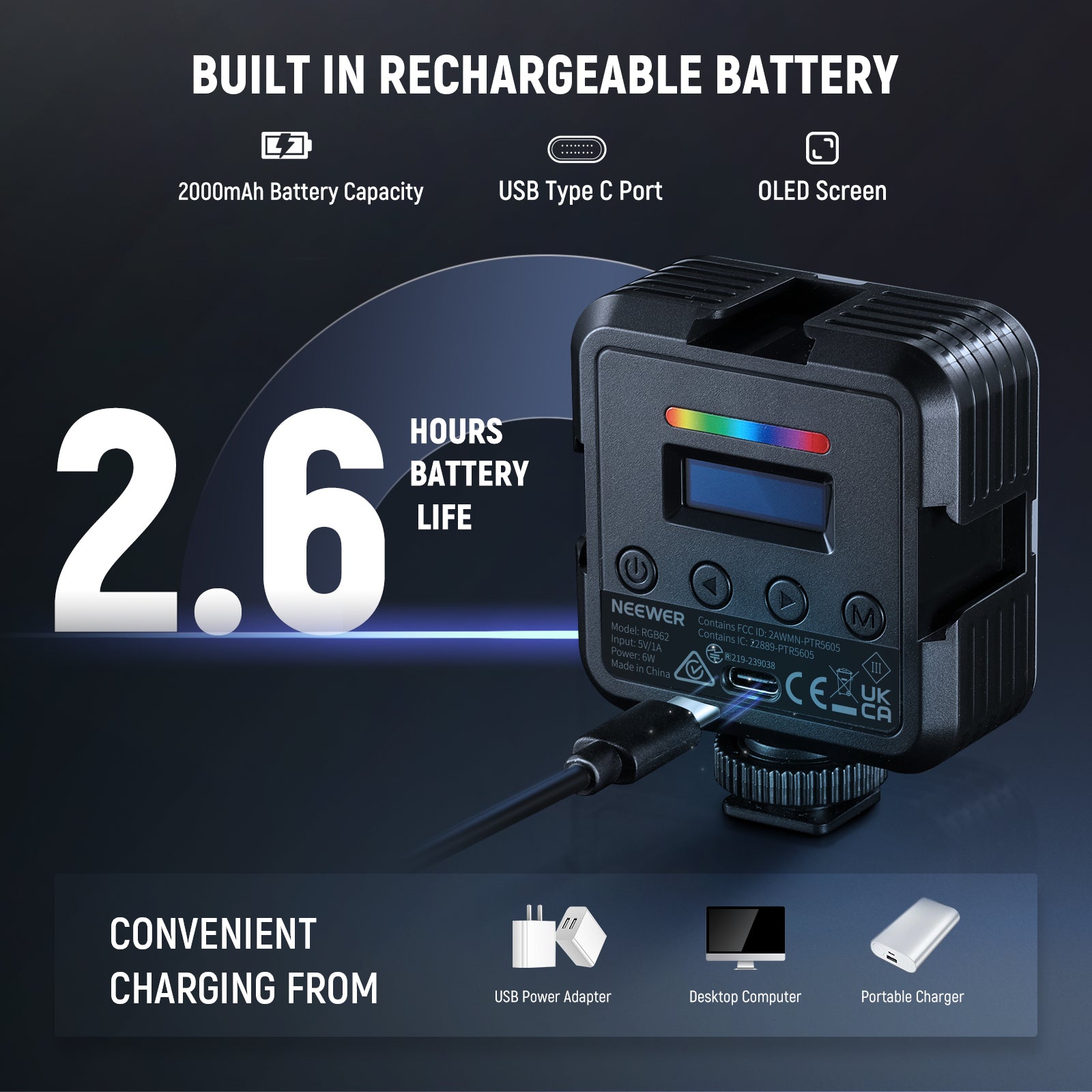 NEEWER RGB62 Magnetic RGB Video Light With App Control