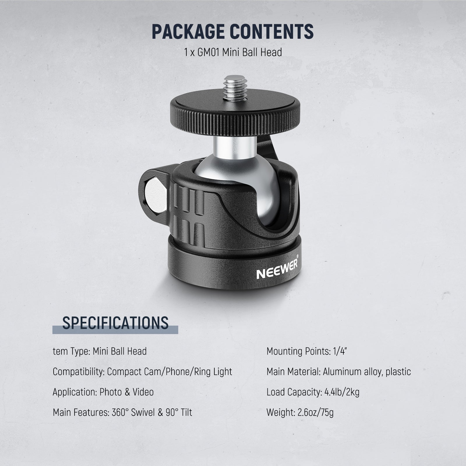 NEEWER BASICS GM01 Mini Ball Head Mount Adapter