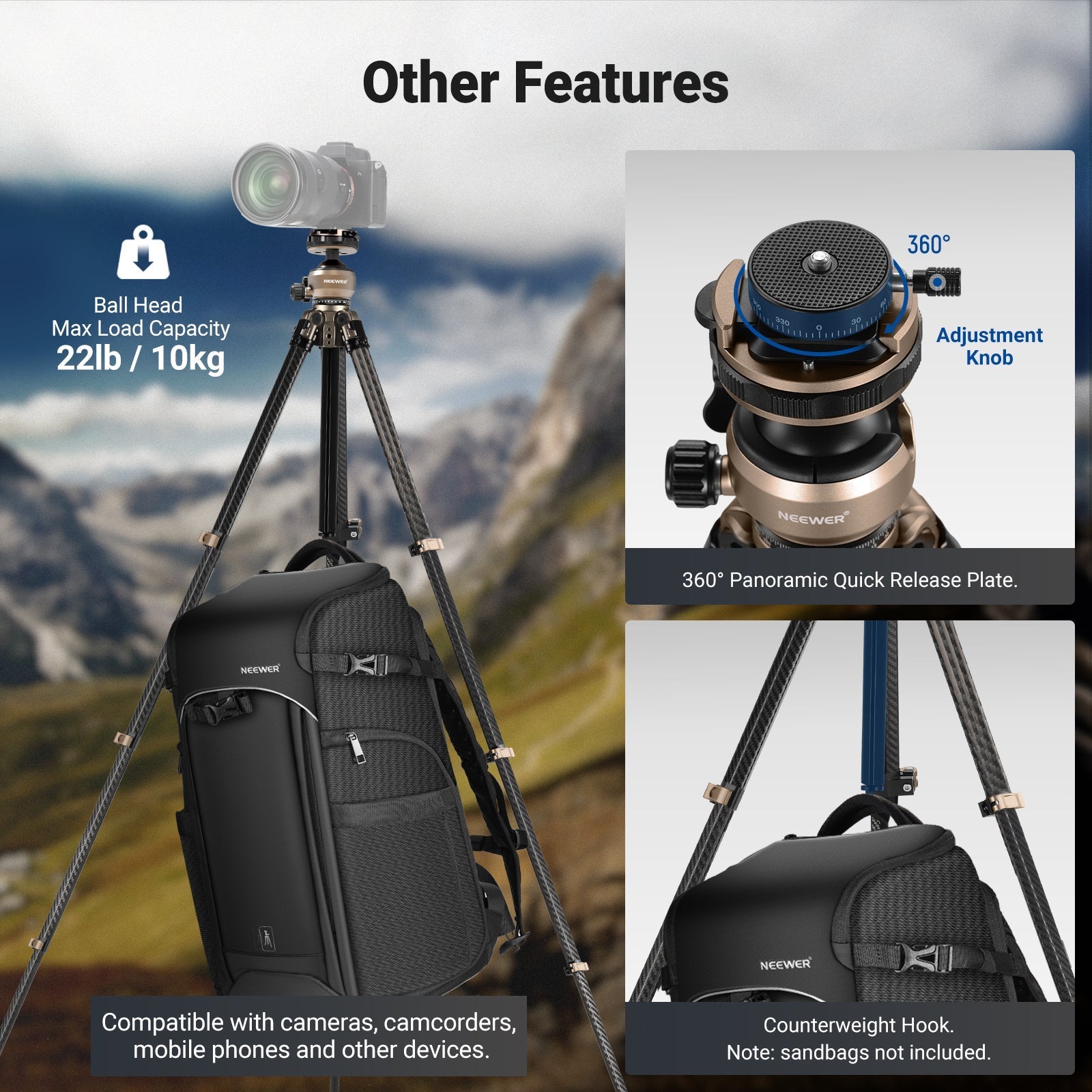 NEEWER LT39 62.4" Carbon Fiber Travel Tripod
