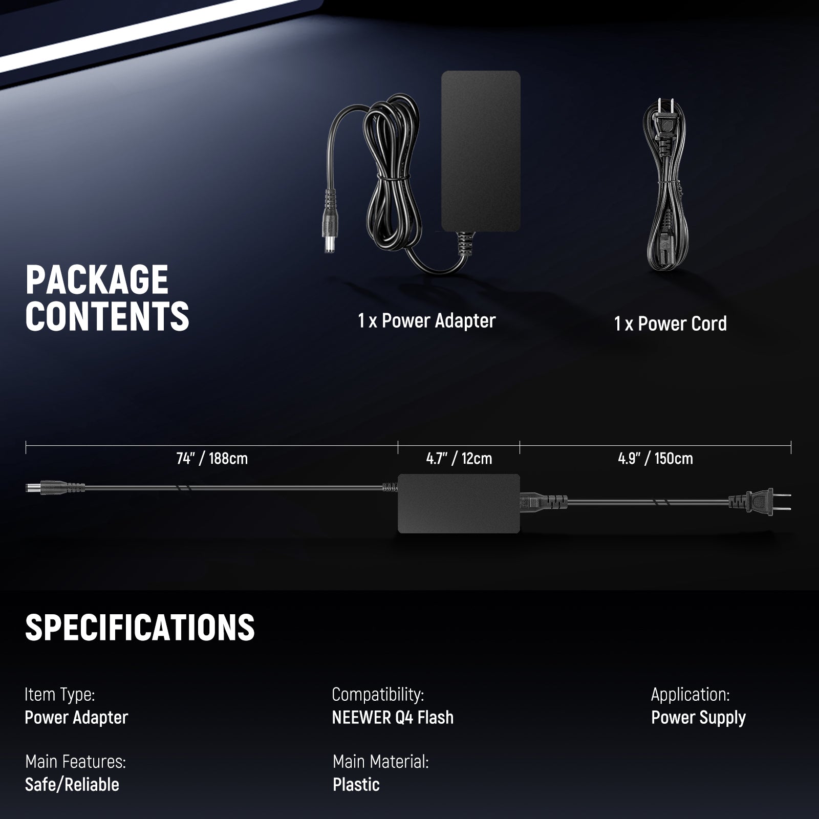 NEEWER NC-Q4 Power Adapter and Power Cord Set for Q4/Q4PRO Flash