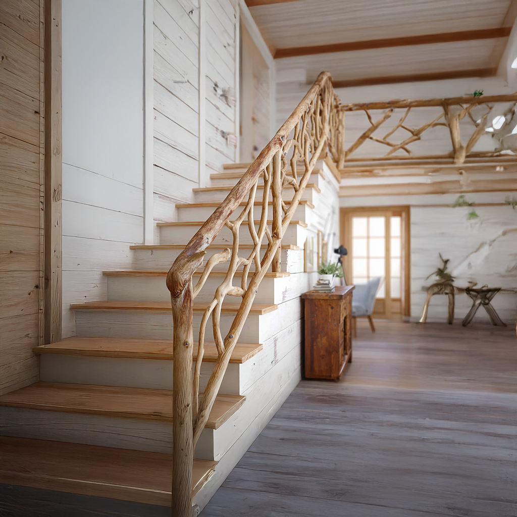 Rustic Solid Wood Stair Railing Home Interior
