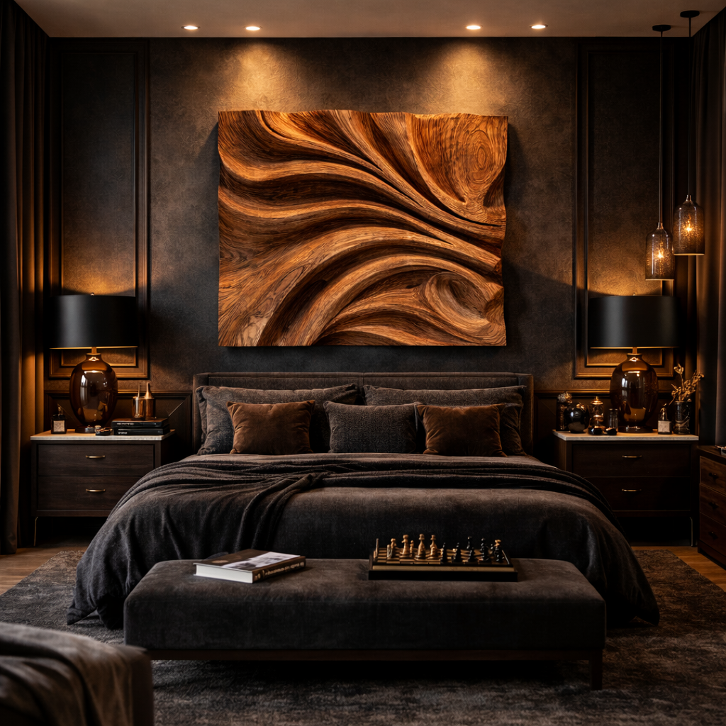 Abstract Fold Carved Solid Wood Wall Art Modern Interior Decor