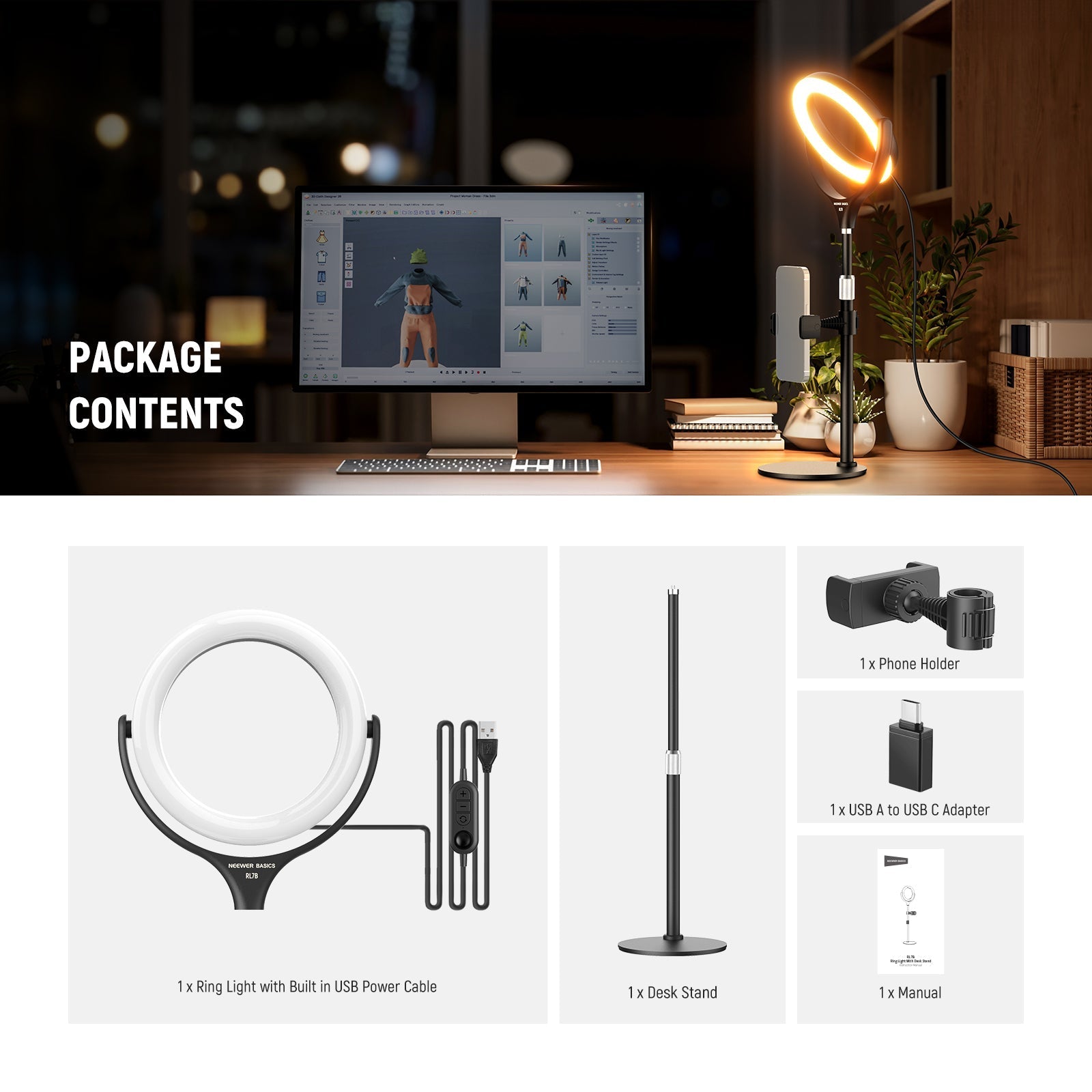 NEEWER BASICS RL7B 7" Desk Ring Light
