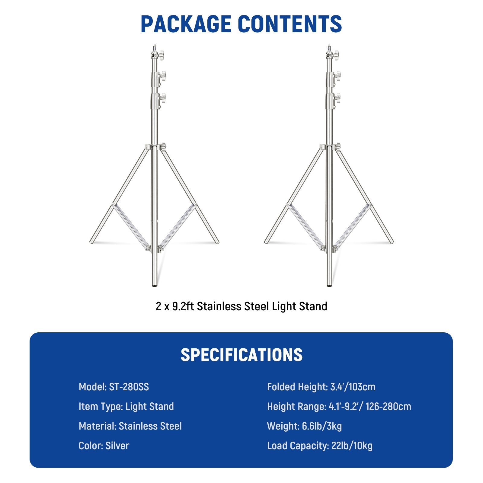 NEEWER 2 Pack Stainless Steel Heavy Duty Light Stand