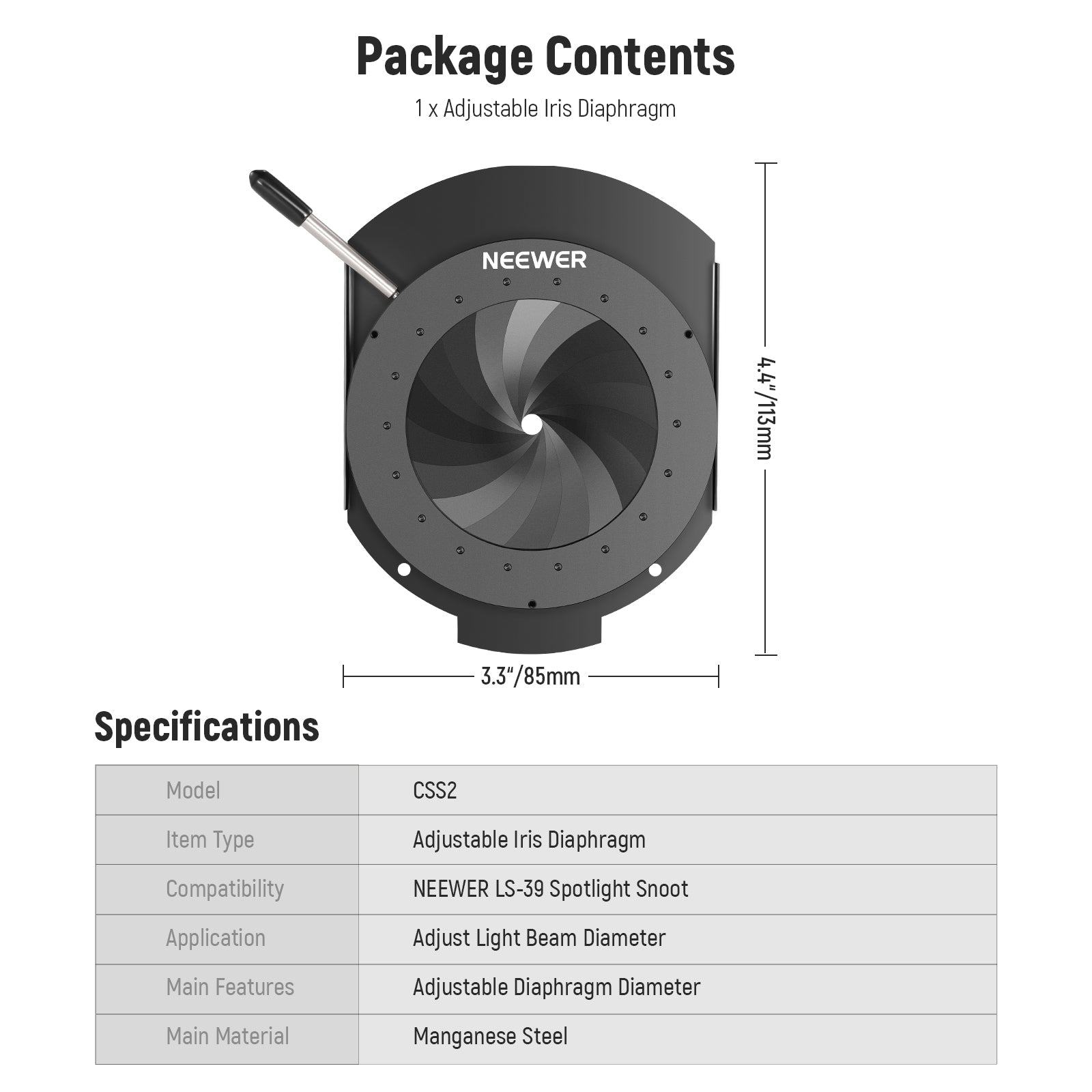 NEEWER CSS2 Spotlight Mount Iris for LS-39/LS-38 Spotlight Snoot