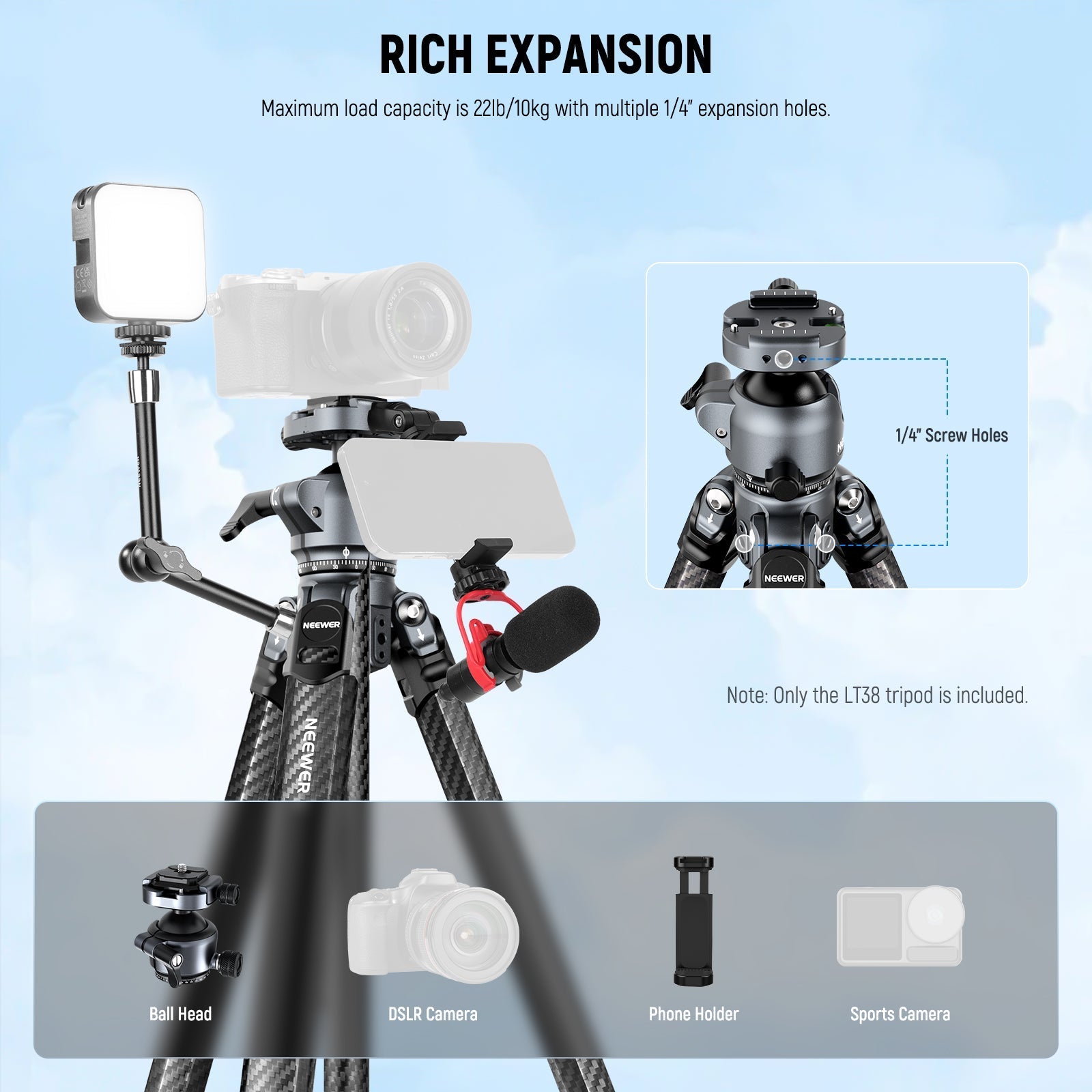 NEEWER LT38 61" Carbon Fiber Travel Tripod