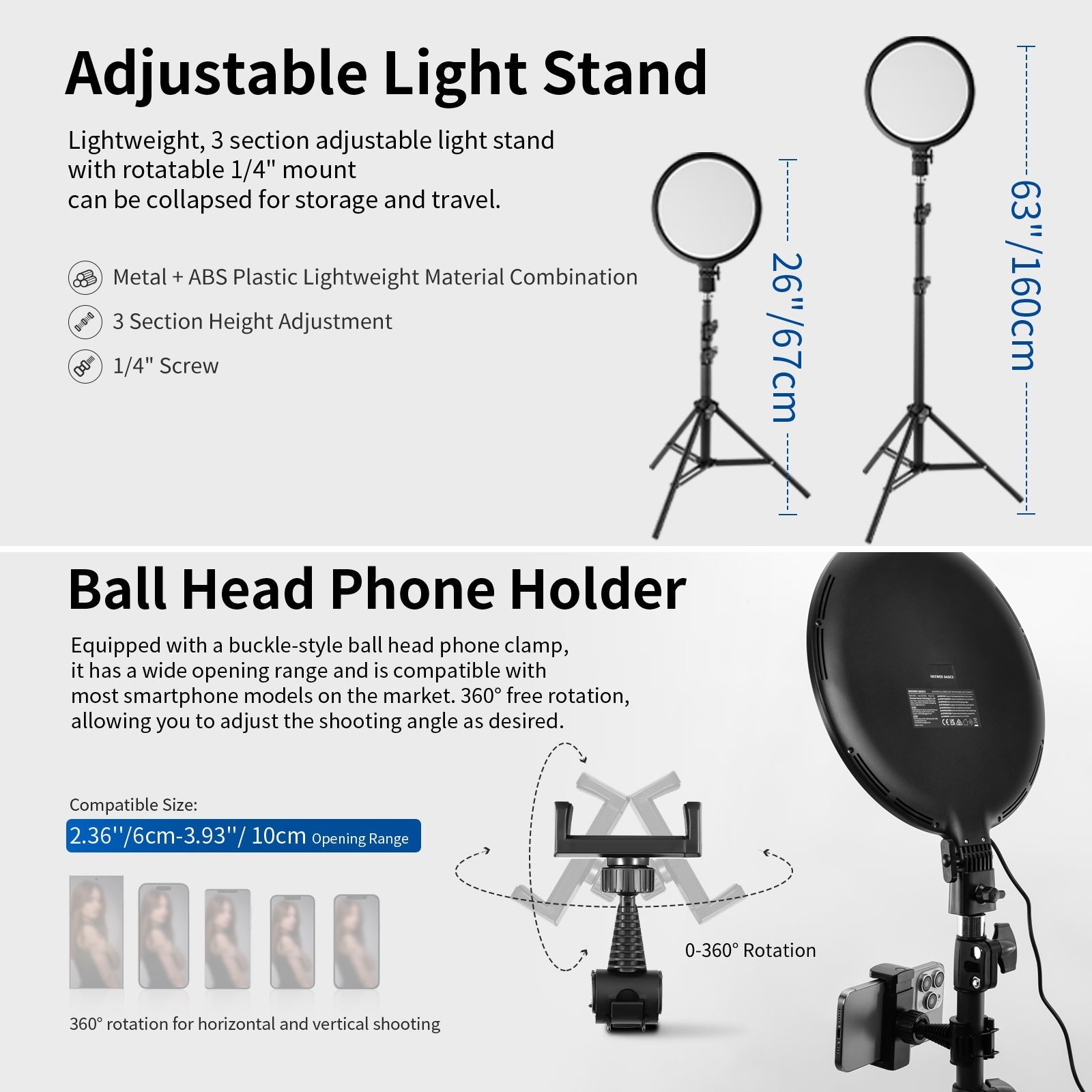 NEEWER BASICS R10L/R12L Full Screen Ring Light
