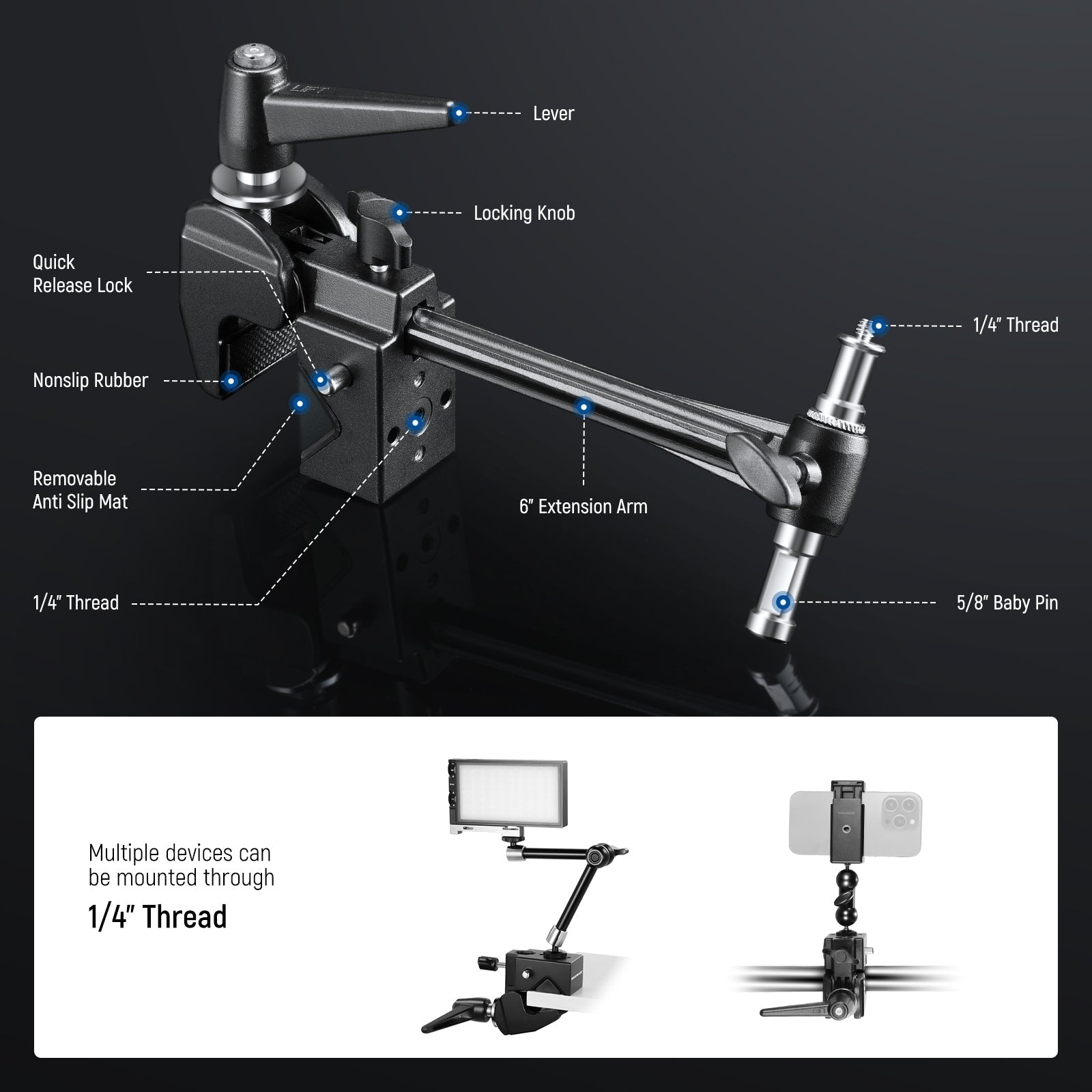 NEEWER UA048 Super Clamp with 6" Extension Arm