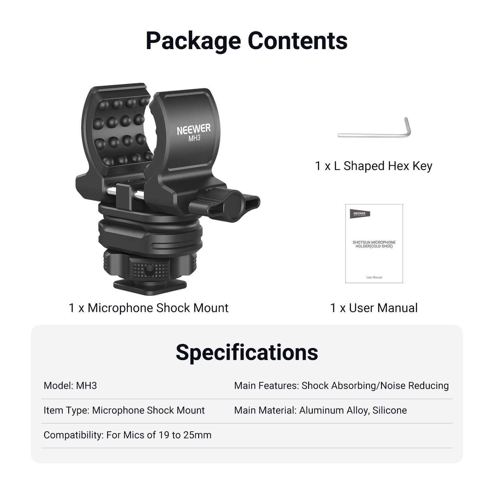 NEEWER MH3 Microphone Holder with Cold Shoe Adapter