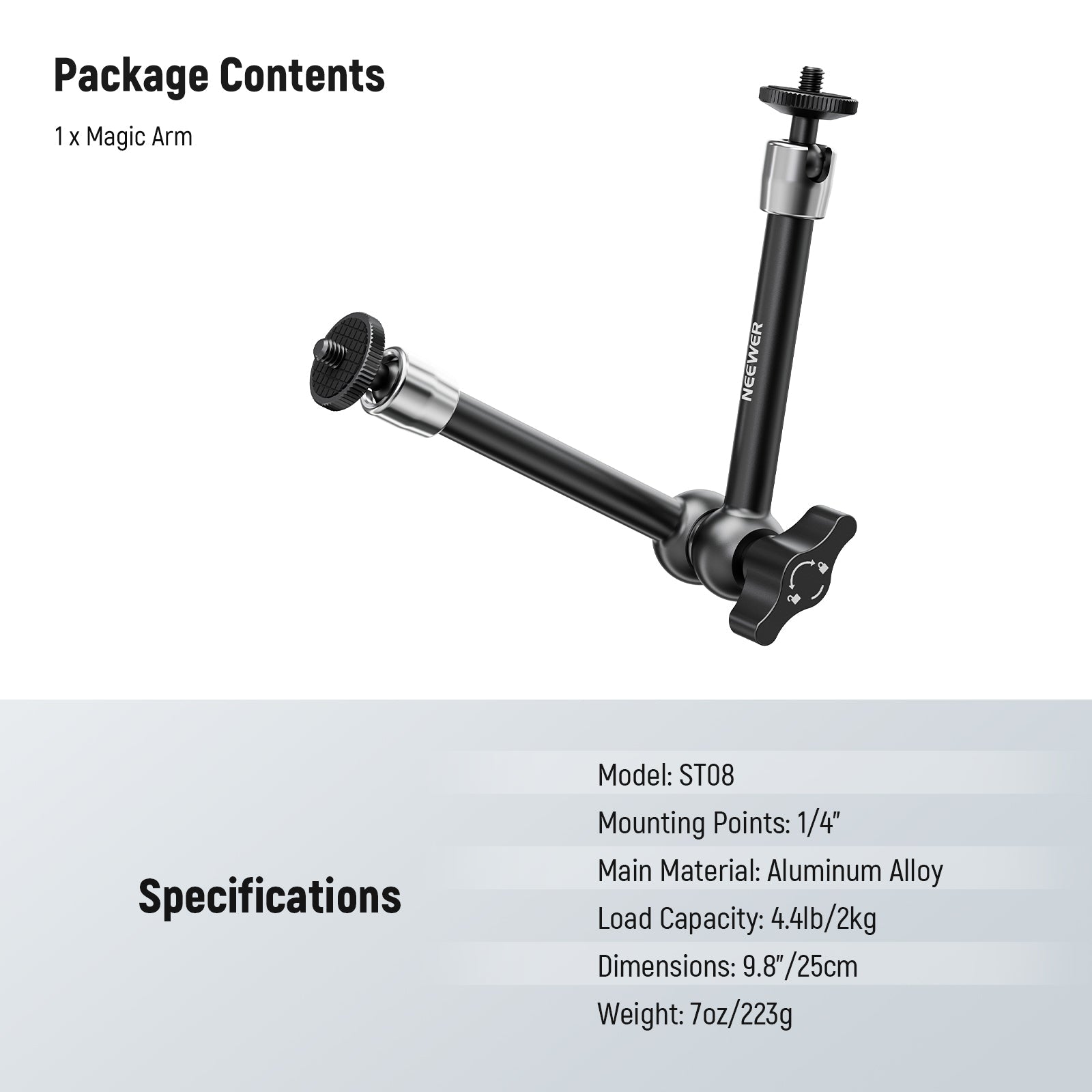NEEWER ST08 9.8"/25cm Aluminum Alloy Magic Arm