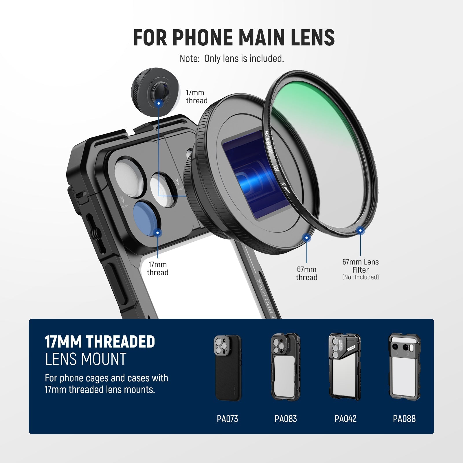 NEEWER LS-75 1.55X Blue Anamorphic Lens with 17mm Threaded Clip